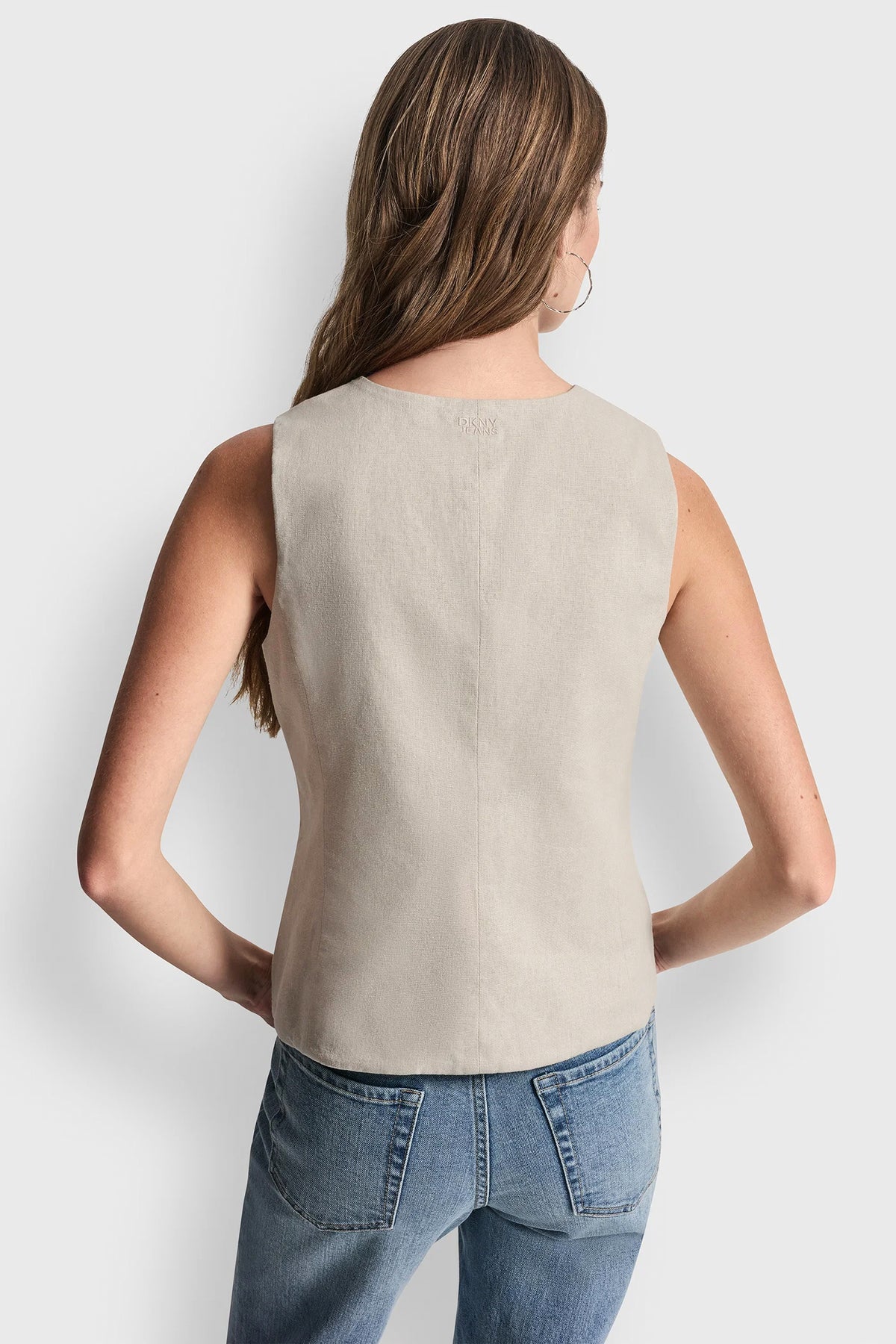 LINEN BUTTON-FRONT VEST VIEW 2