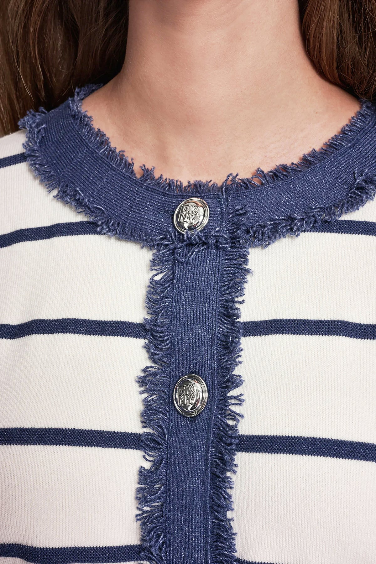 STRIPED CARDIGAN WITH DENIM FRINGE VIEW 2
