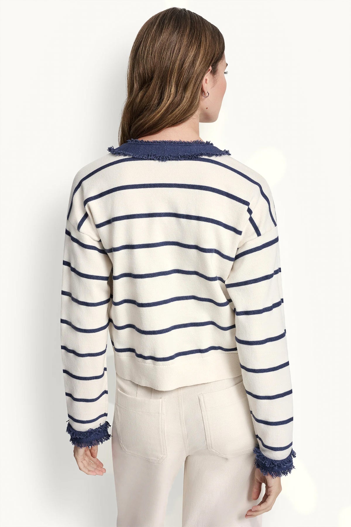 STRIPED CARDIGAN WITH DENIM FRINGE VIEW 2
