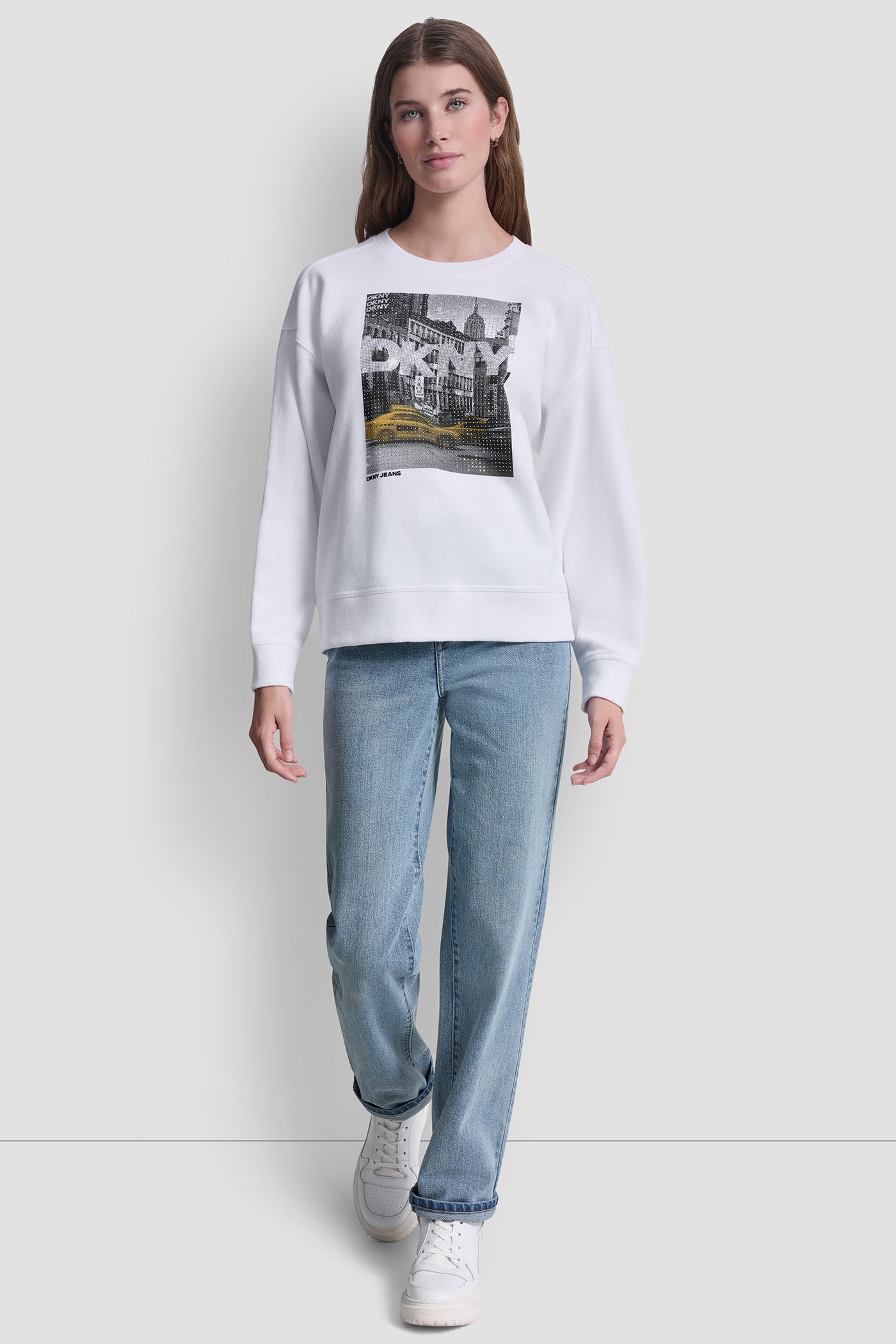 DKNY RHINESTONE TAXI LOGO SWEATSHIRT View 2 | Women's Clearance DKNY RHINESTONE TAXI LOGO SWEATSHIRT View 2 | Women's Clearance