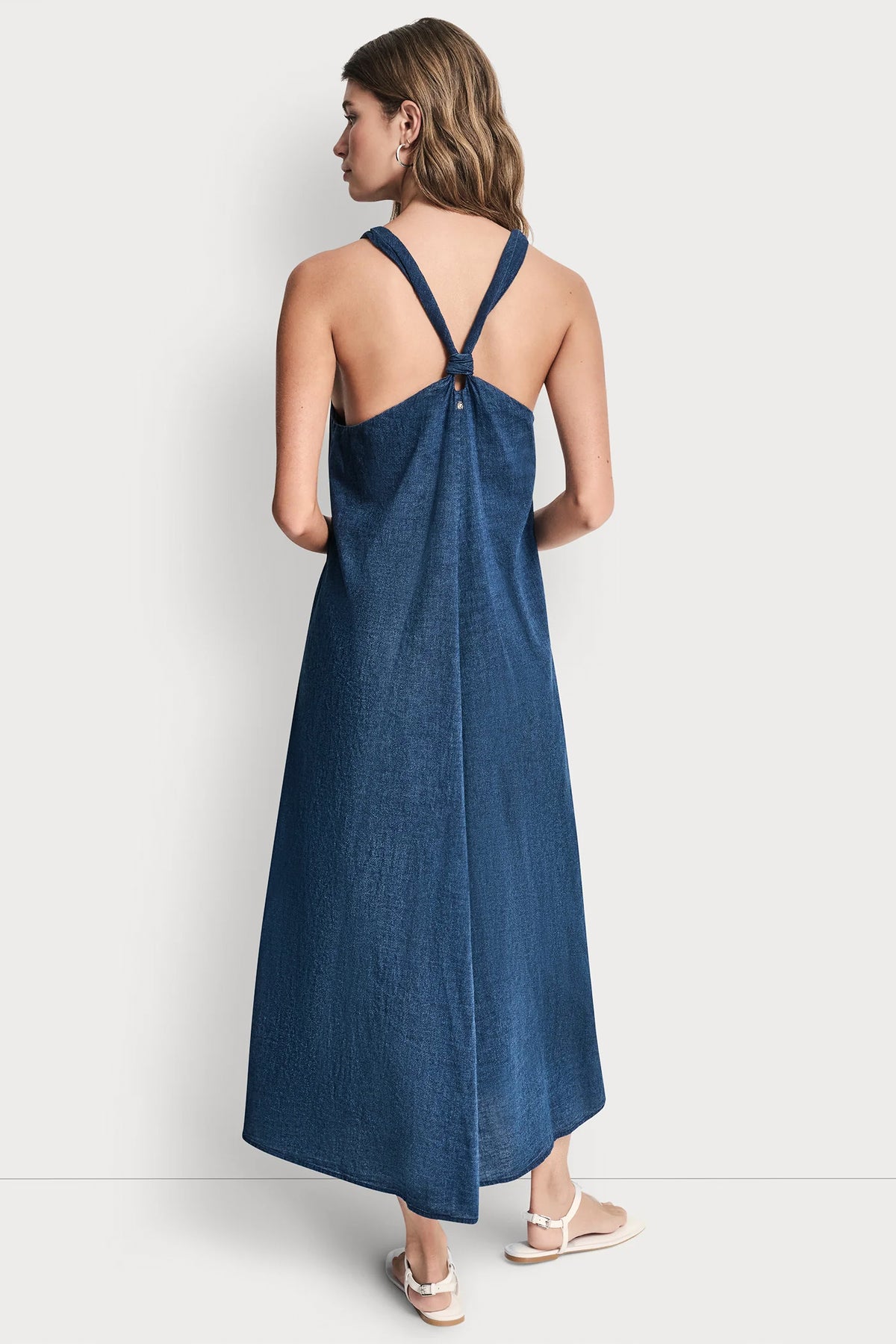 dkny blue dress DKNY Women's Knotted Strap V-Neck MAXI Dress in Indigo