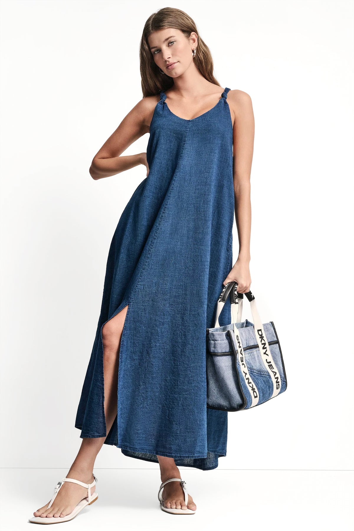 KNOTTED STRAP V-NECK MAXI DRESS VIEW 1