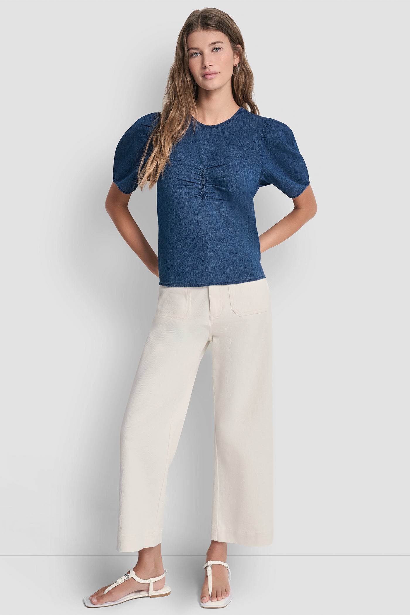 PUFF SLEEVE RUCHED FRONT SHIRT VIEW 2