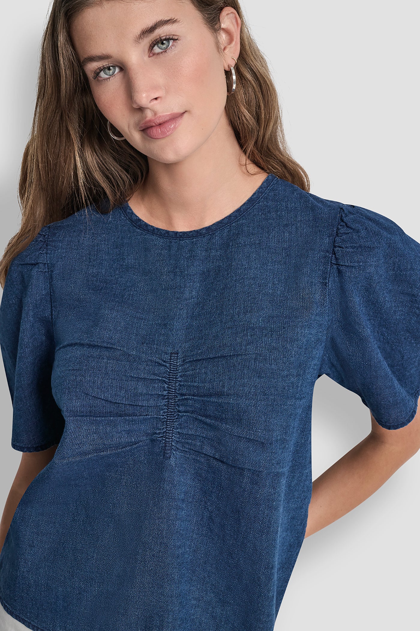 PUFF SLEEVE RUCHED FRONT SHIRT VIEW 2