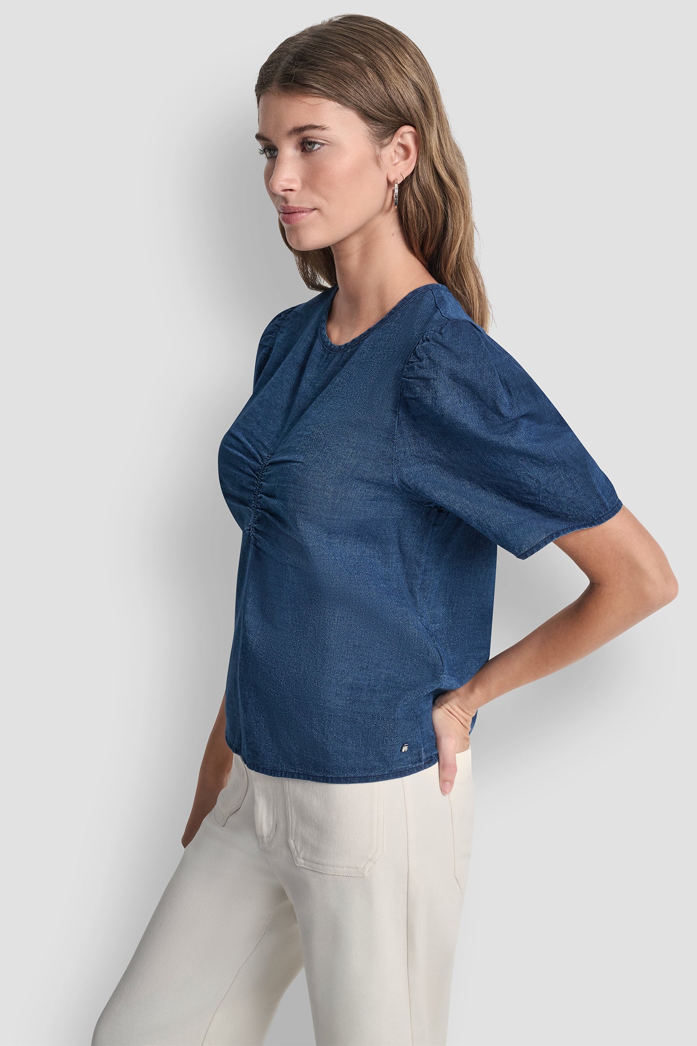 PUFF SLEEVE RUCHED FRONT SHIRT VIEW 2