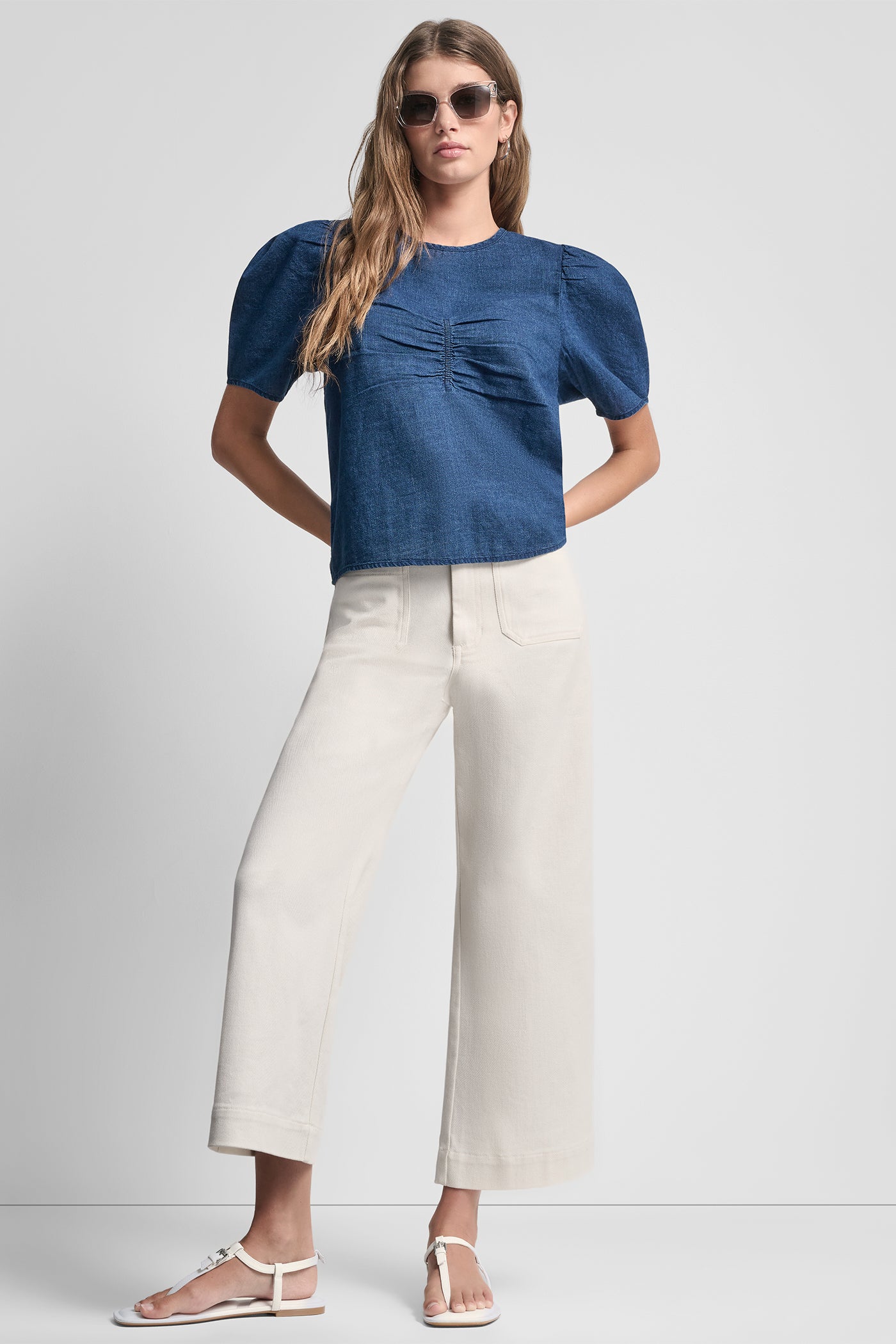 PUFF SLEEVE RUCHED FRONT SHIRT VIEW 2