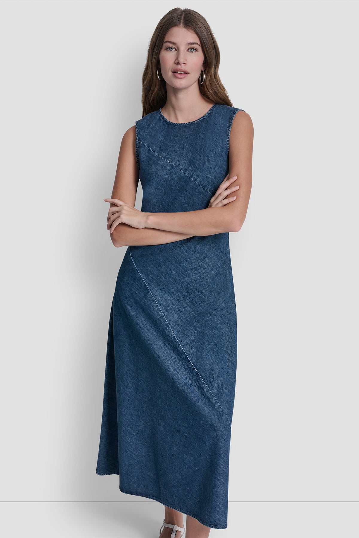 Sleeveless Denim Midi Dress | Shift Dress