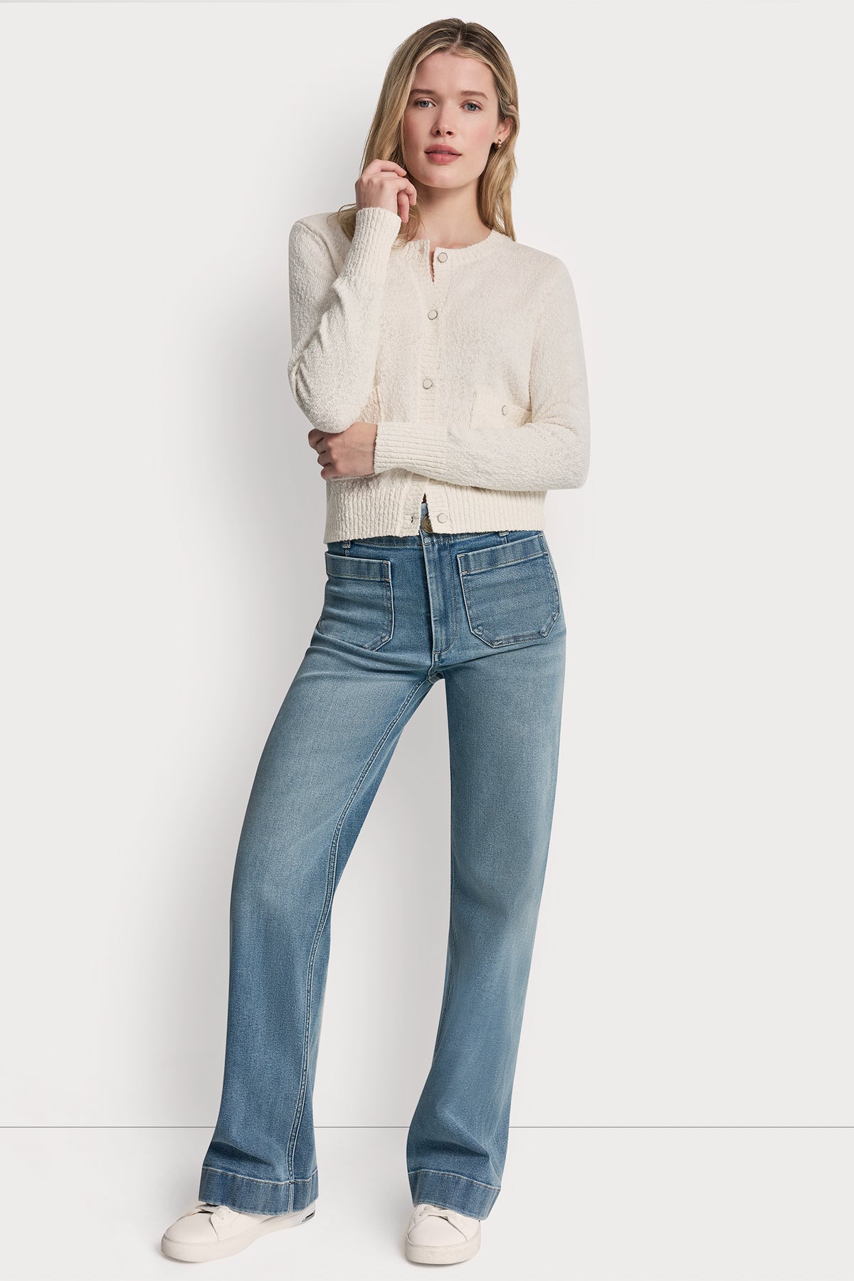 CREW NECK CARDIGAN WITH PATCH POCKETS VIEW 2