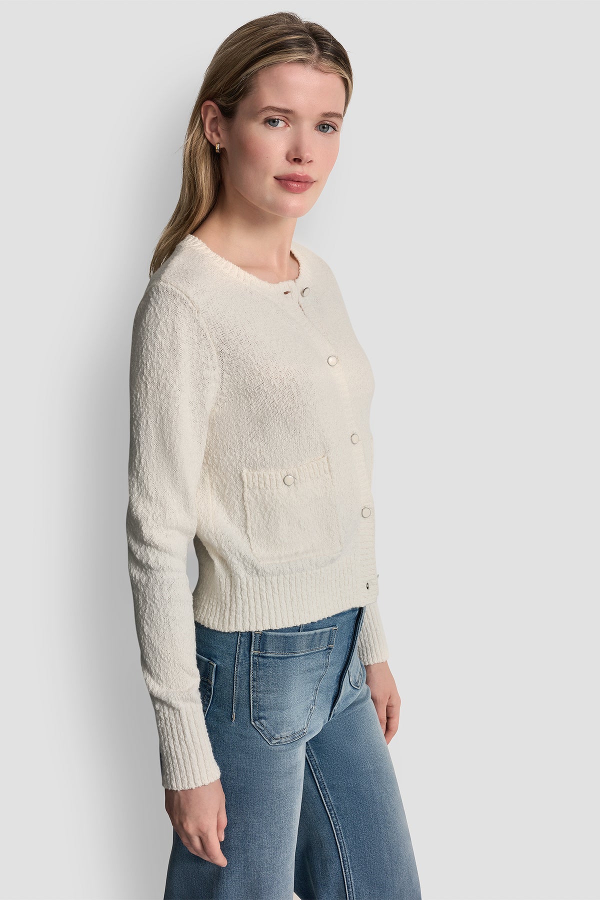 CREW NECK CARDIGAN WITH PATCH POCKETS VIEW 2