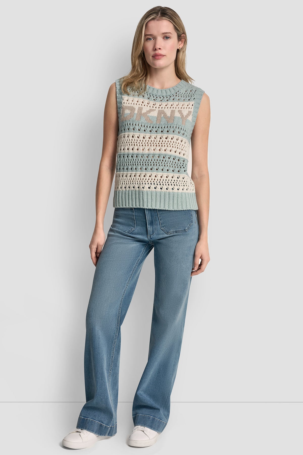 STRIPED POINTELLE STITCH SWEATER VIEW 2