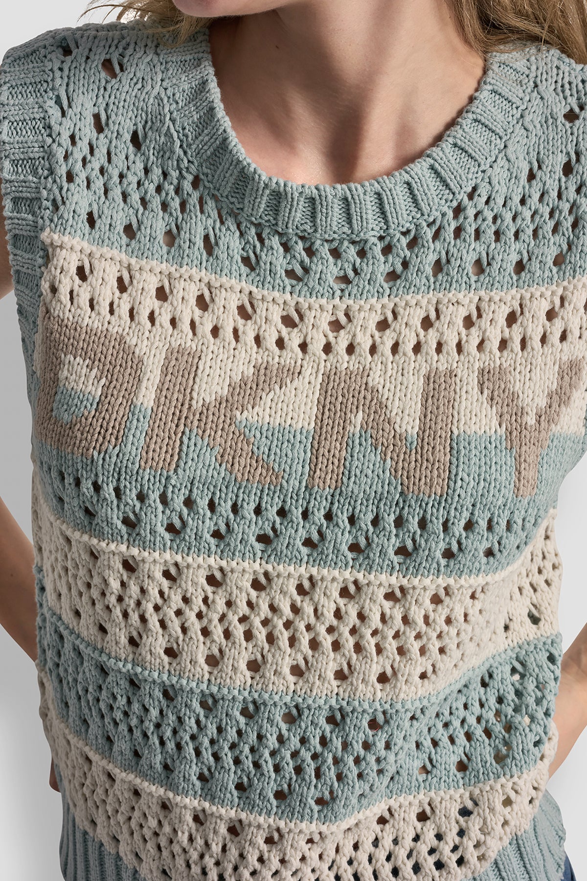 STRIPED POINTELLE STITCH SWEATER VIEW 2