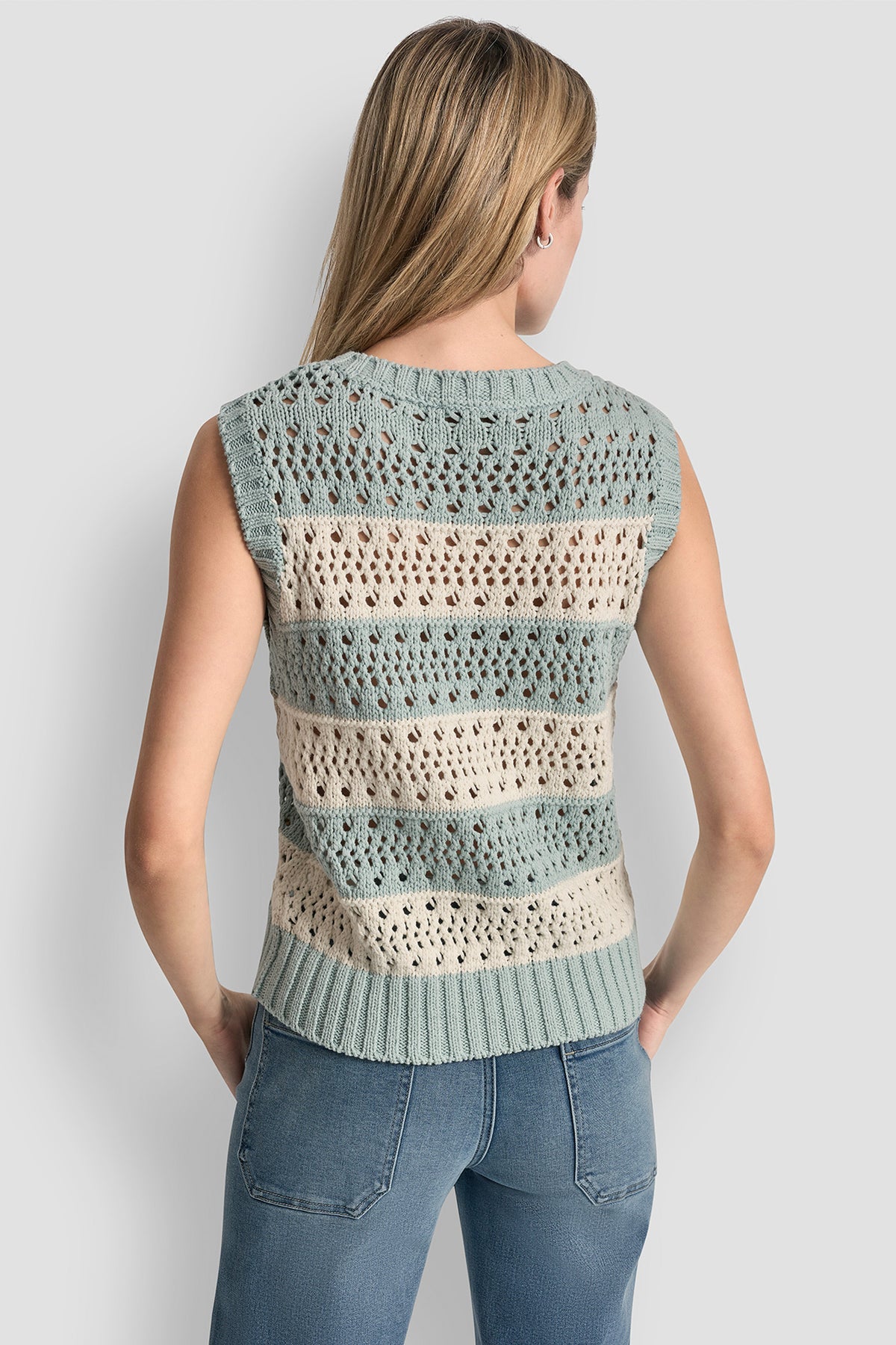 STRIPED POINTELLE STITCH SWEATER VIEW 2