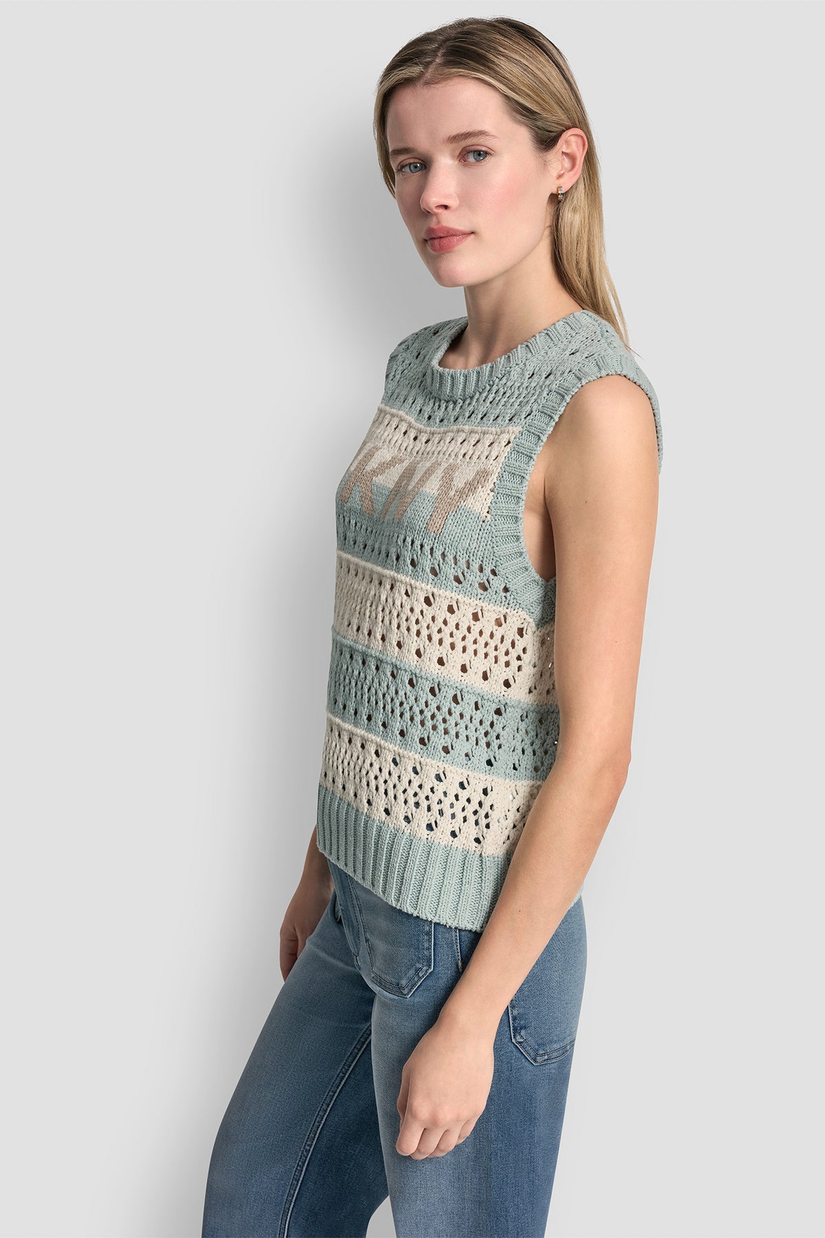 STRIPED POINTELLE STITCH SWEATER VIEW 2