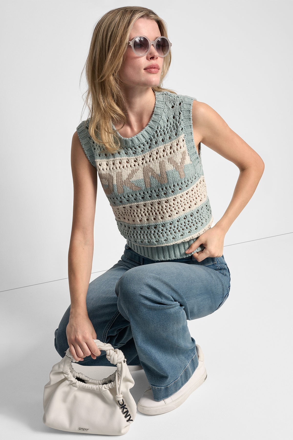 STRIPED POINTELLE STITCH SWEATER VIEW 2