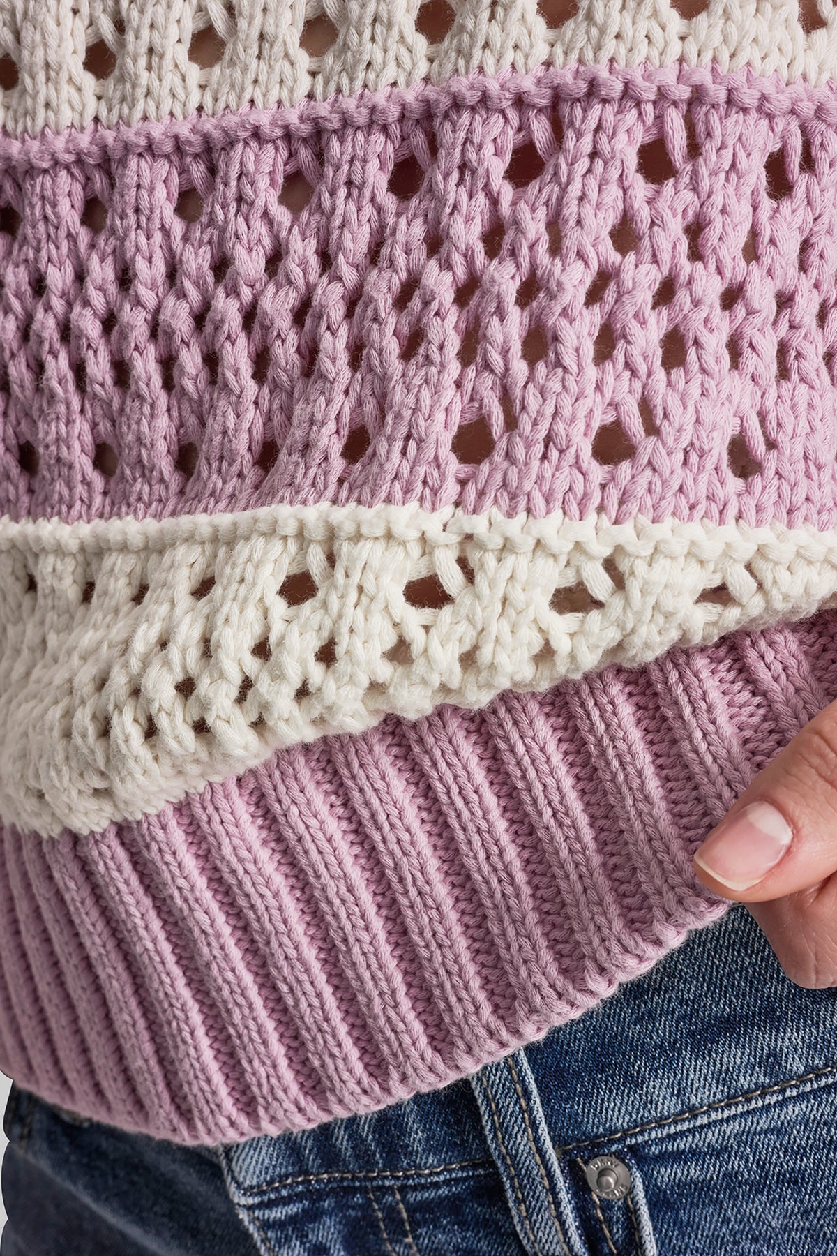 STRIPED POINTELLE STITCH SWEATER VIEW 2