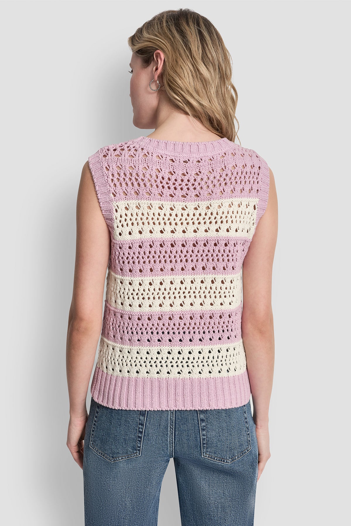 STRIPED POINTELLE STITCH SWEATER VIEW 2