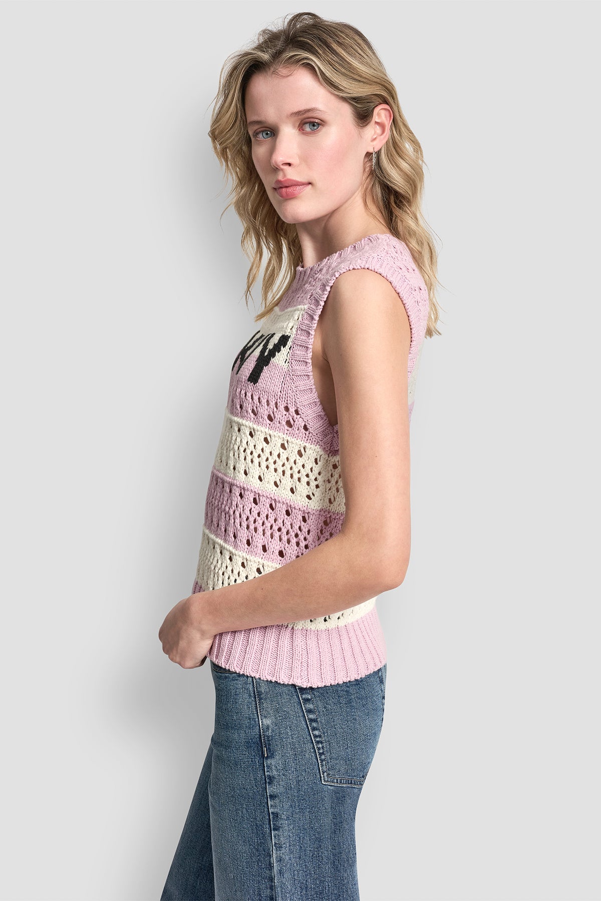 STRIPED POINTELLE STITCH SWEATER VIEW 2