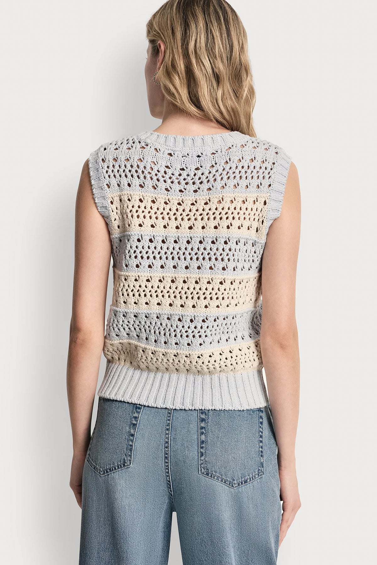 STRIPED POINTELLE STITCH SWEATER VIEW 2