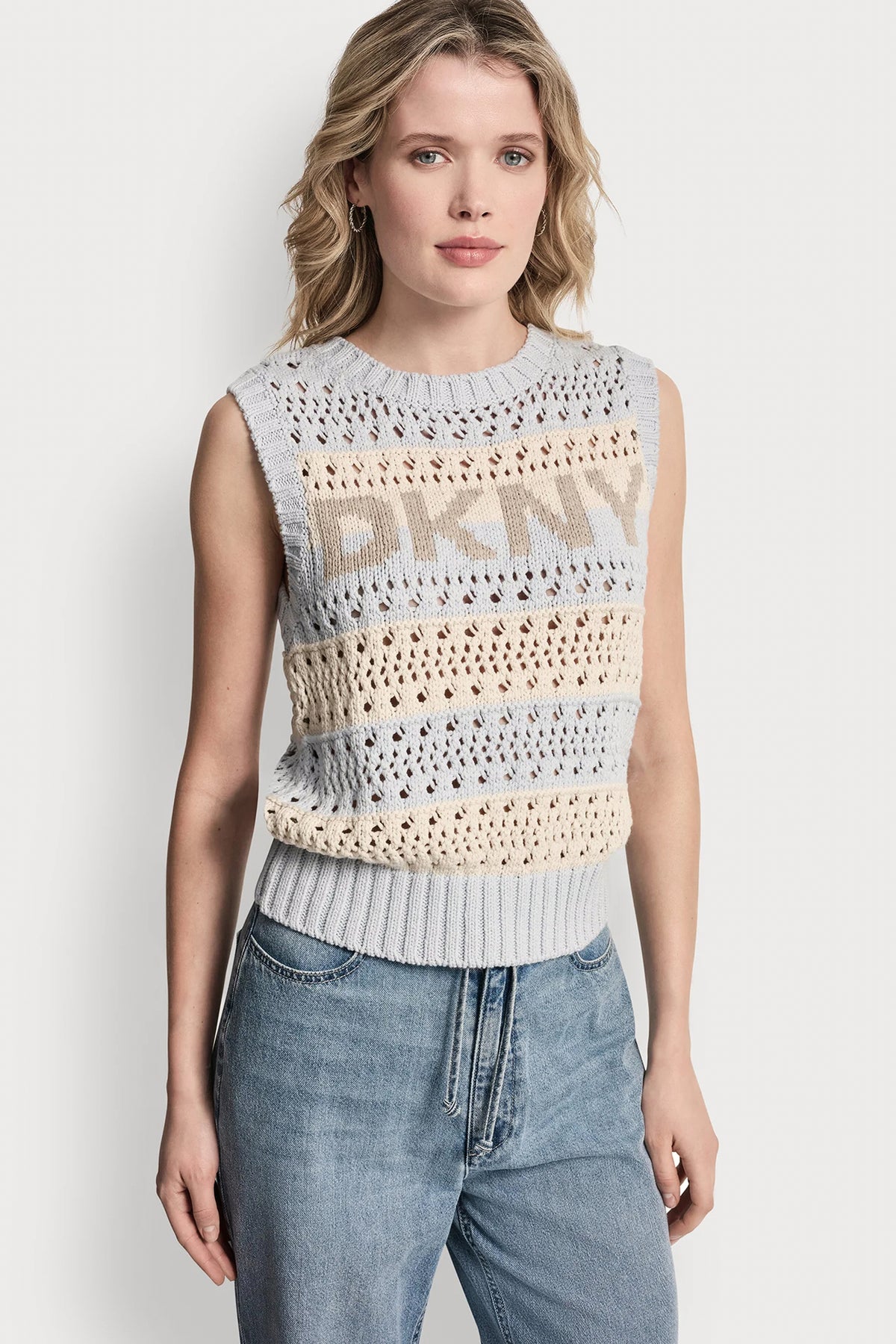 STRIPED POINTELLE STITCH SWEATER VIEW 2