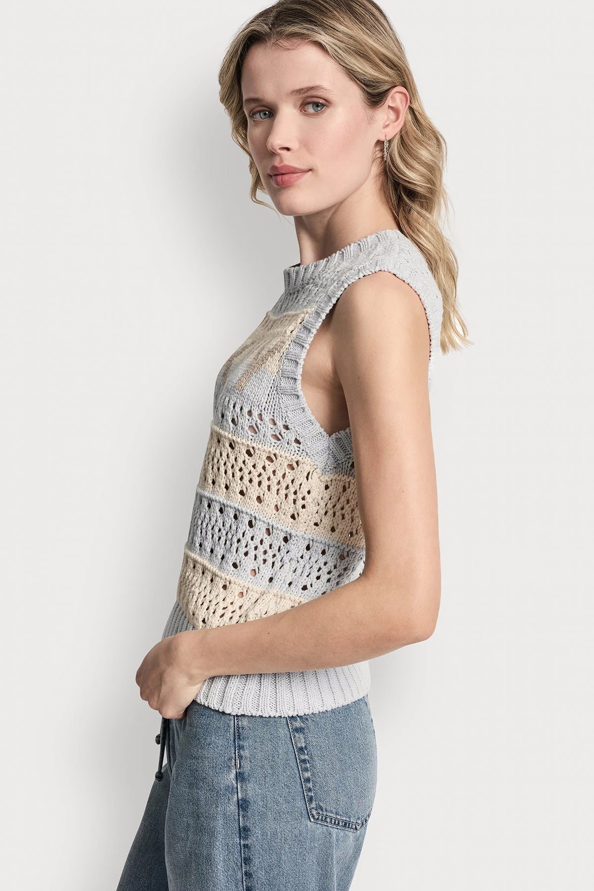 STRIPED POINTELLE STITCH SWEATER VIEW 2