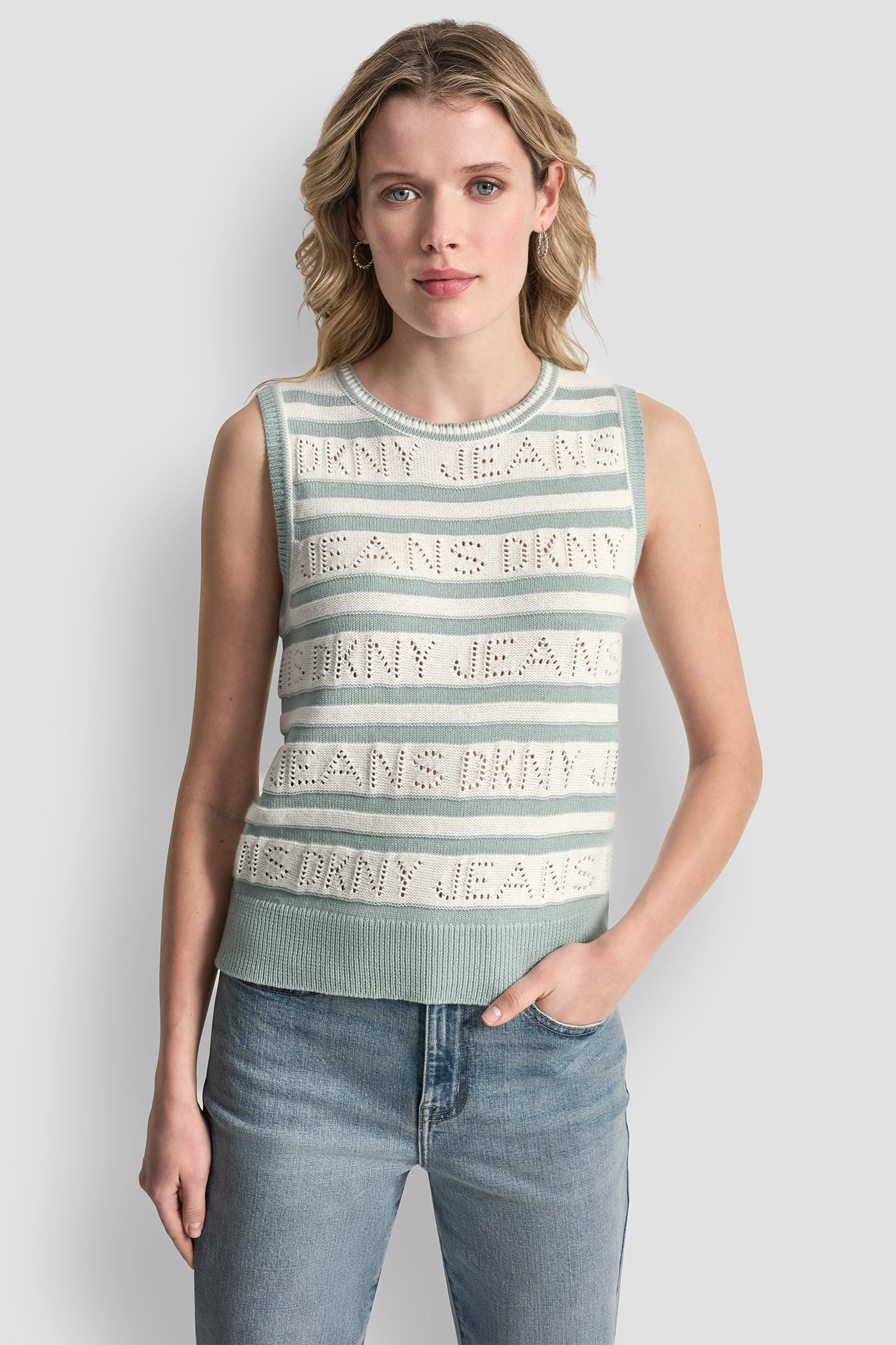 LOGO POINTELLE STRIPED SWEATER View 2 | Women's Clearance LOGO POINTELLE STRIPED SWEATER View 2 | Women's Clearance