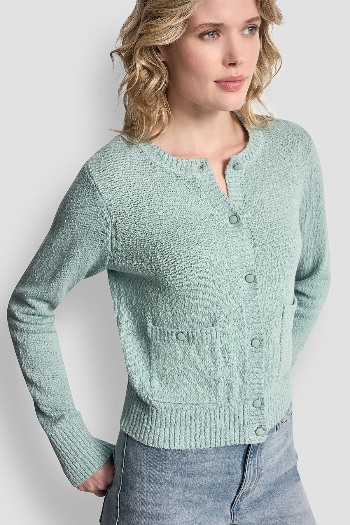 CREW NECK CARDIGAN WITH PATCH POCKETS VIEW 2