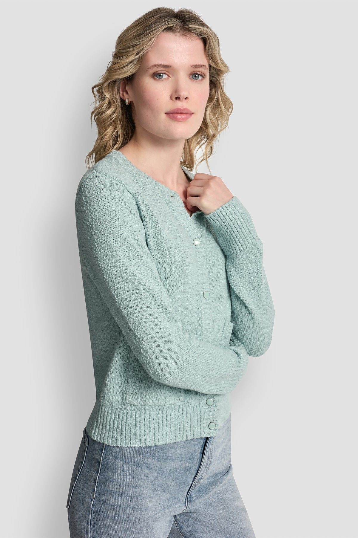 CREW NECK CARDIGAN WITH PATCH POCKETS VIEW 2