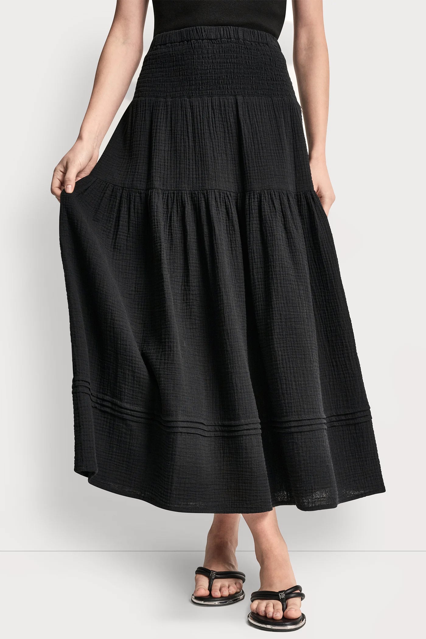 SMOCKED WAIST MAXI TIERED SKIRT VIEW 3 | Gifts Under $100 SMOCKED WAIST MAXI TIERED SKIRT VIEW 3 | Gifts Under $100
