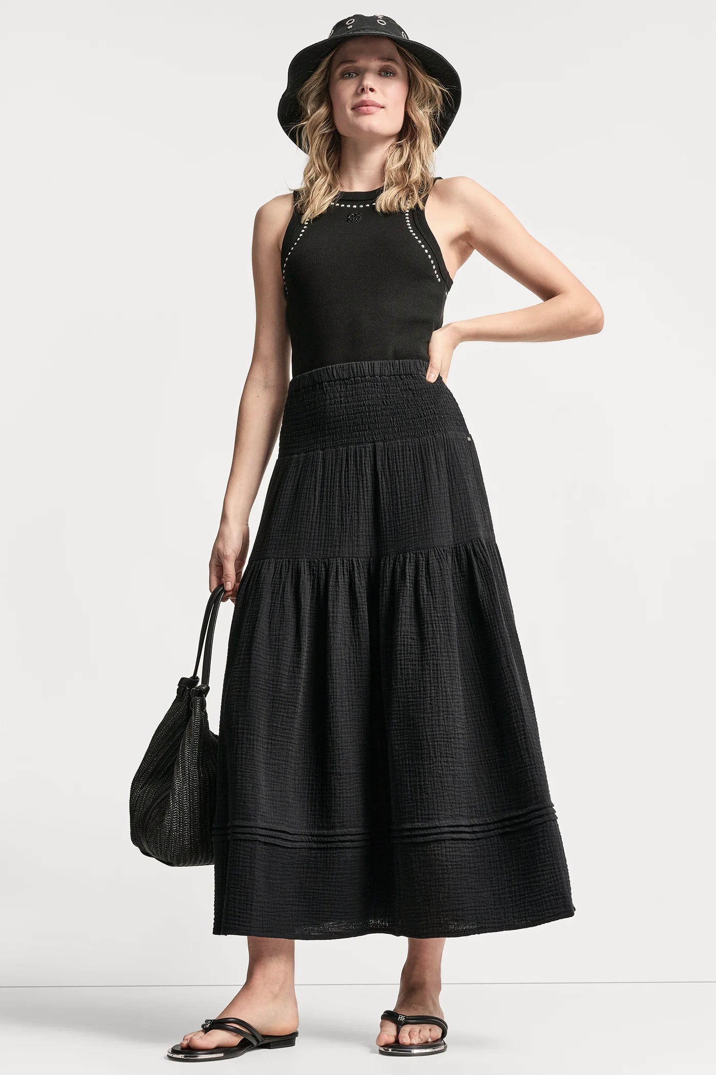 SMOCKED WAIST MAXI TIERED SKIRT VIEW 5 | Gifts Under $100 SMOCKED WAIST MAXI TIERED SKIRT VIEW 5 | Gifts Under $100