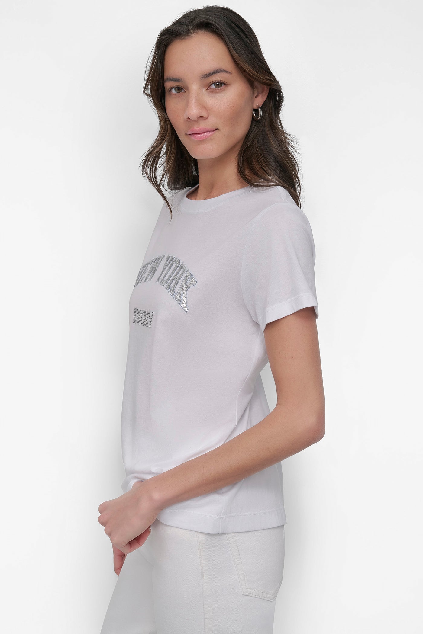 DKNY RHINESTONE STUD LOGO TEE VIEW 4 | Gifts Under $100 DKNY RHINESTONE STUD LOGO TEE VIEW 4 | Gifts Under $100