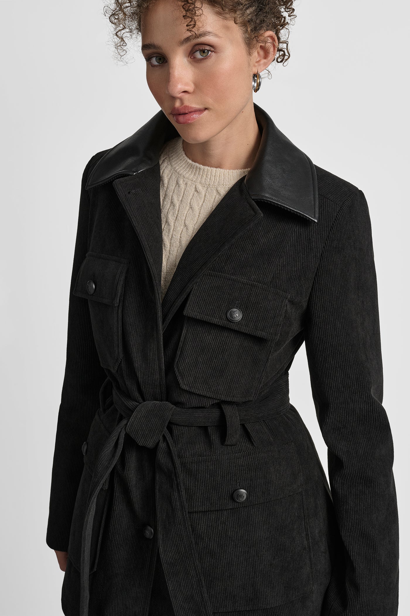 TIE WAIST CORDUROY JACKET WITH FAUX COLLAR VIEW 4 | 9-5 Edit TIE WAIST CORDUROY JACKET WITH FAUX COLLAR VIEW 4 | 9-5 Edit