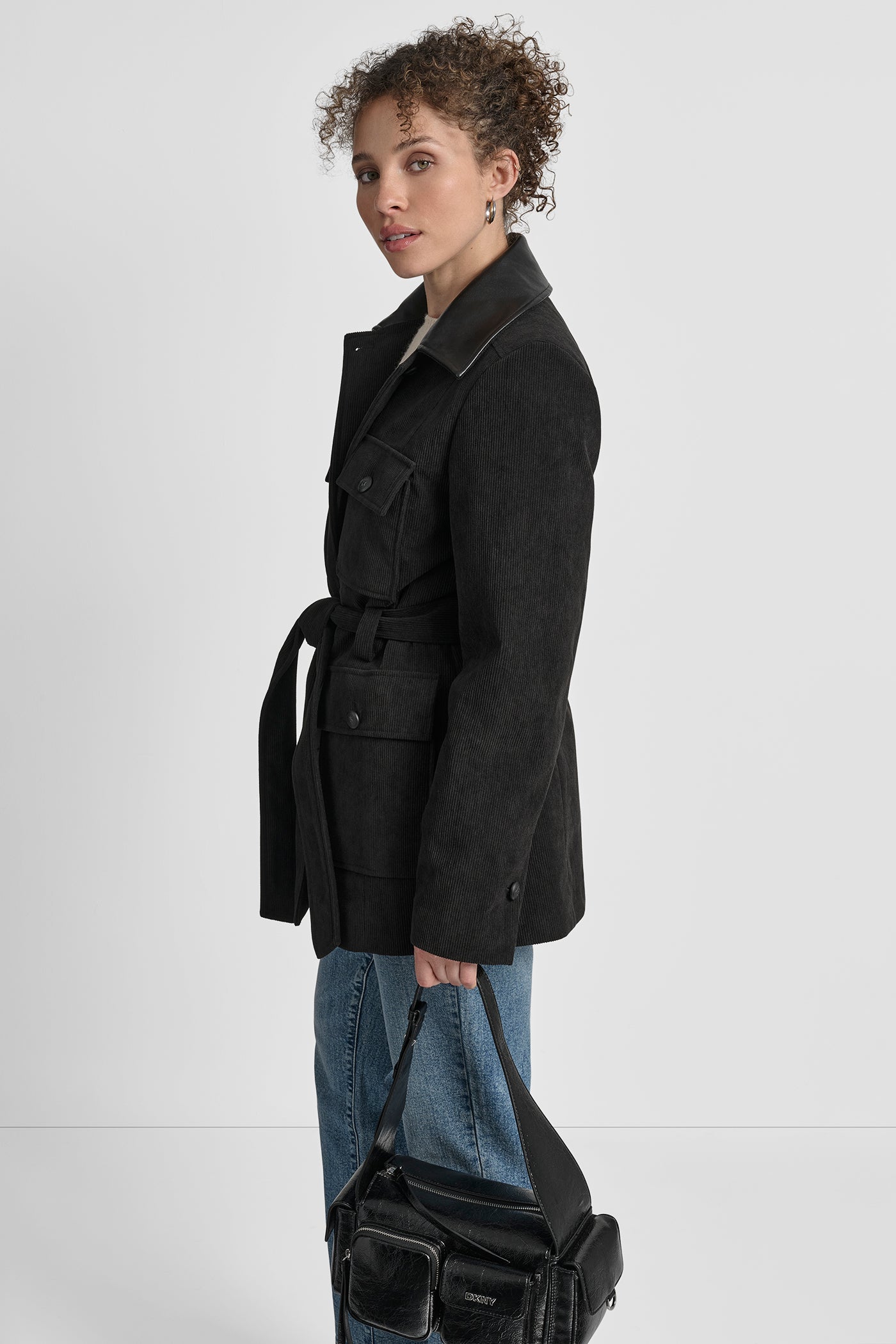 TIE WAIST CORDUROY JACKET WITH FAUX COLLAR VIEW 3 | 9-5 Edit TIE WAIST CORDUROY JACKET WITH FAUX COLLAR VIEW 3 | 9-5 Edit