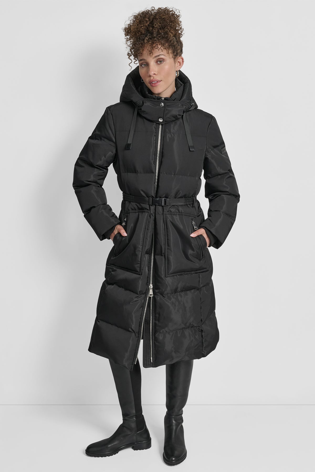 Box Quilt Puffer With Belt And Zipper Pockets Cold Weather DKNY