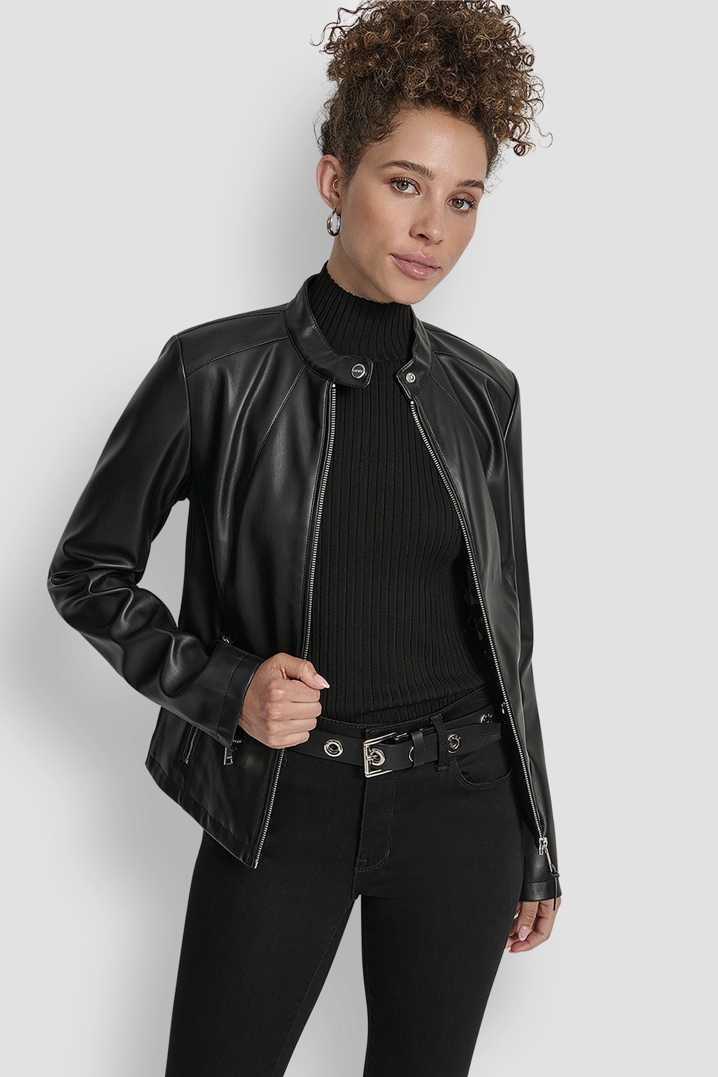 FAUX LEATHER MOTO JACKET WITH SNAP COLLAR VIEW 4 | Jackets & Trench Coats FAUX LEATHER MOTO JACKET WITH SNAP COLLAR VIEW 4 | Jackets & Trench Coats