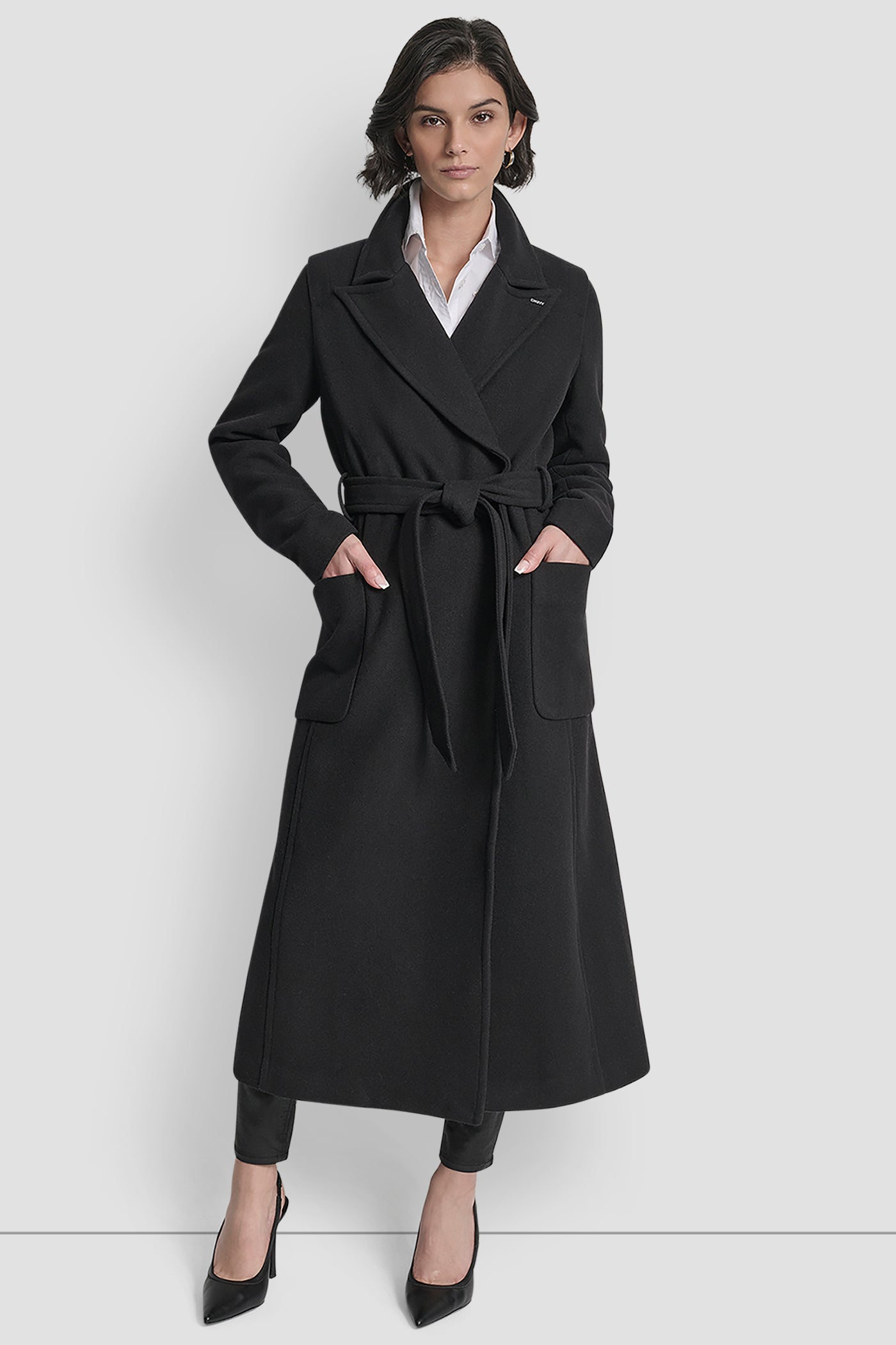LONG WOOL TAILORED TIE WAIST COAT VIEW 9 | DKNY Promo LONG WOOL TAILORED TIE WAIST COAT VIEW 9 | DKNY Promo