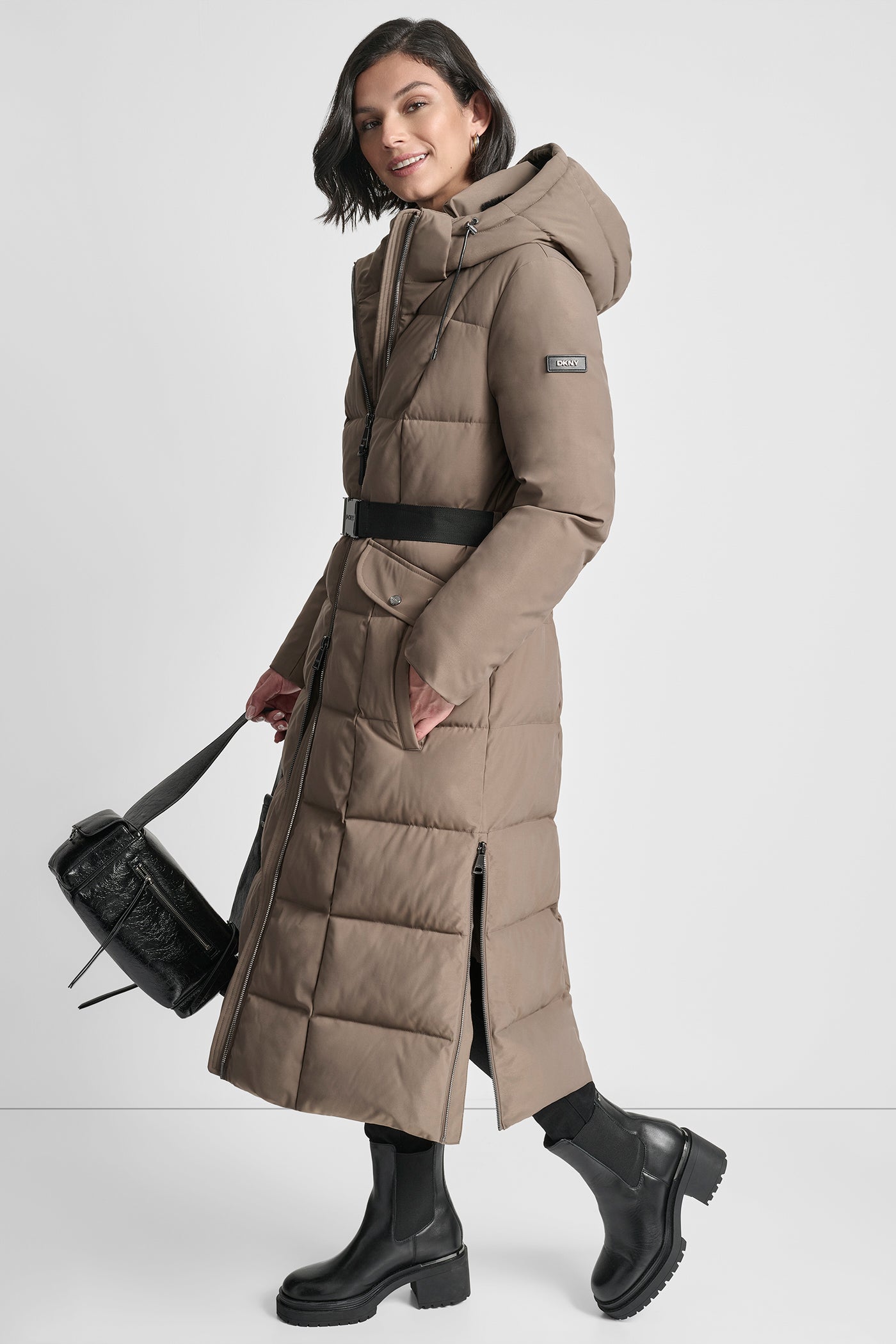 BOX QUILT LONG PUFFER WITH BELT VIEW 3 | New Arrivals BOX QUILT LONG PUFFER WITH BELT VIEW 3 | New Arrivals