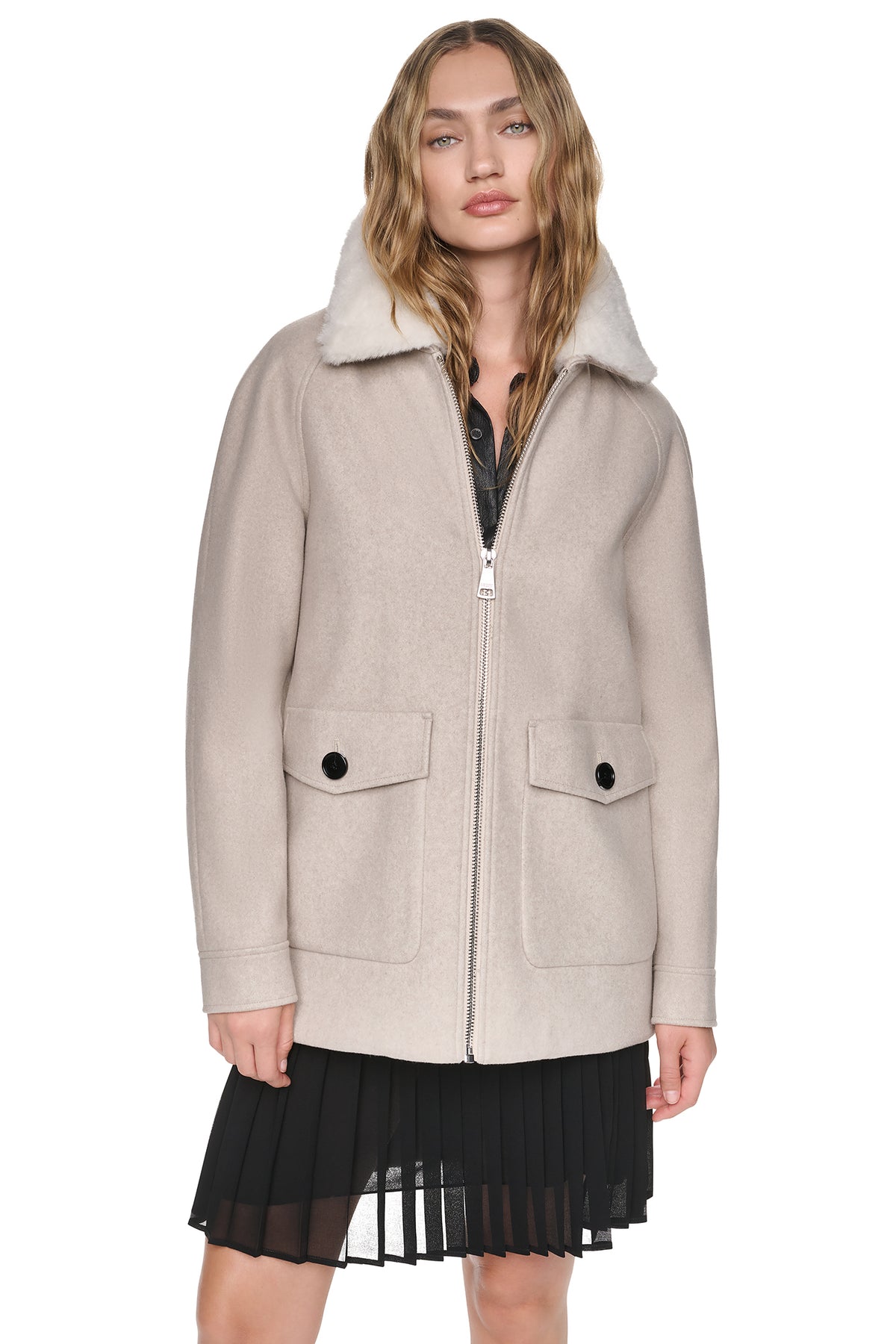 FRONT-ZIP FAUX FUR COLLAR COAT View 1 | Weekend Event 40% off Select Styles FRONT-ZIP FAUX FUR COLLAR COAT View 1 | Weekend Event 40% off Select Styles