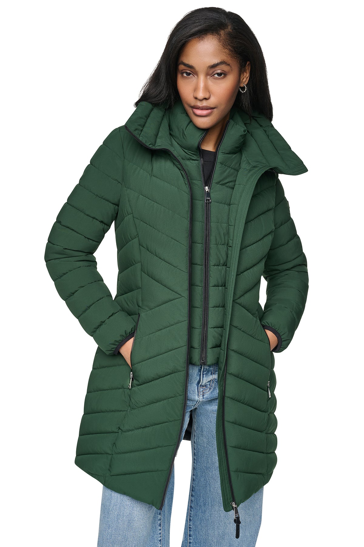 BIB FRONT HOODED PUFFER View 2 | Fall Collection BIB FRONT HOODED PUFFER View 2 | Fall Collection