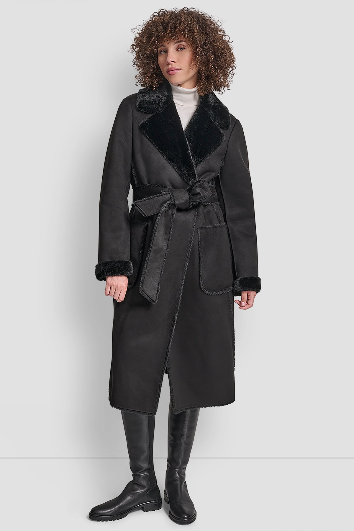 jaedon faux shearling jacket dress in black Jaedon Faux Shearling Jacket Dress in Black