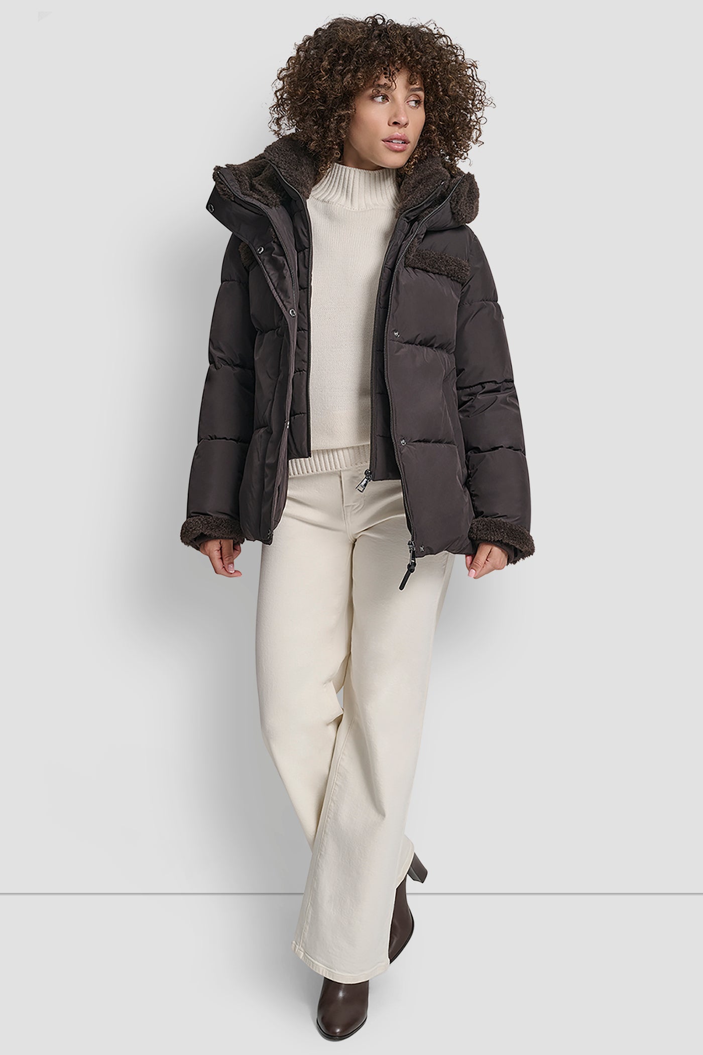 FAUX FUR SPILL BIB SHORT PUFFER JACKET VIEW 7 | DKNY Promo FAUX FUR SPILL BIB SHORT PUFFER JACKET VIEW 7 | DKNY Promo