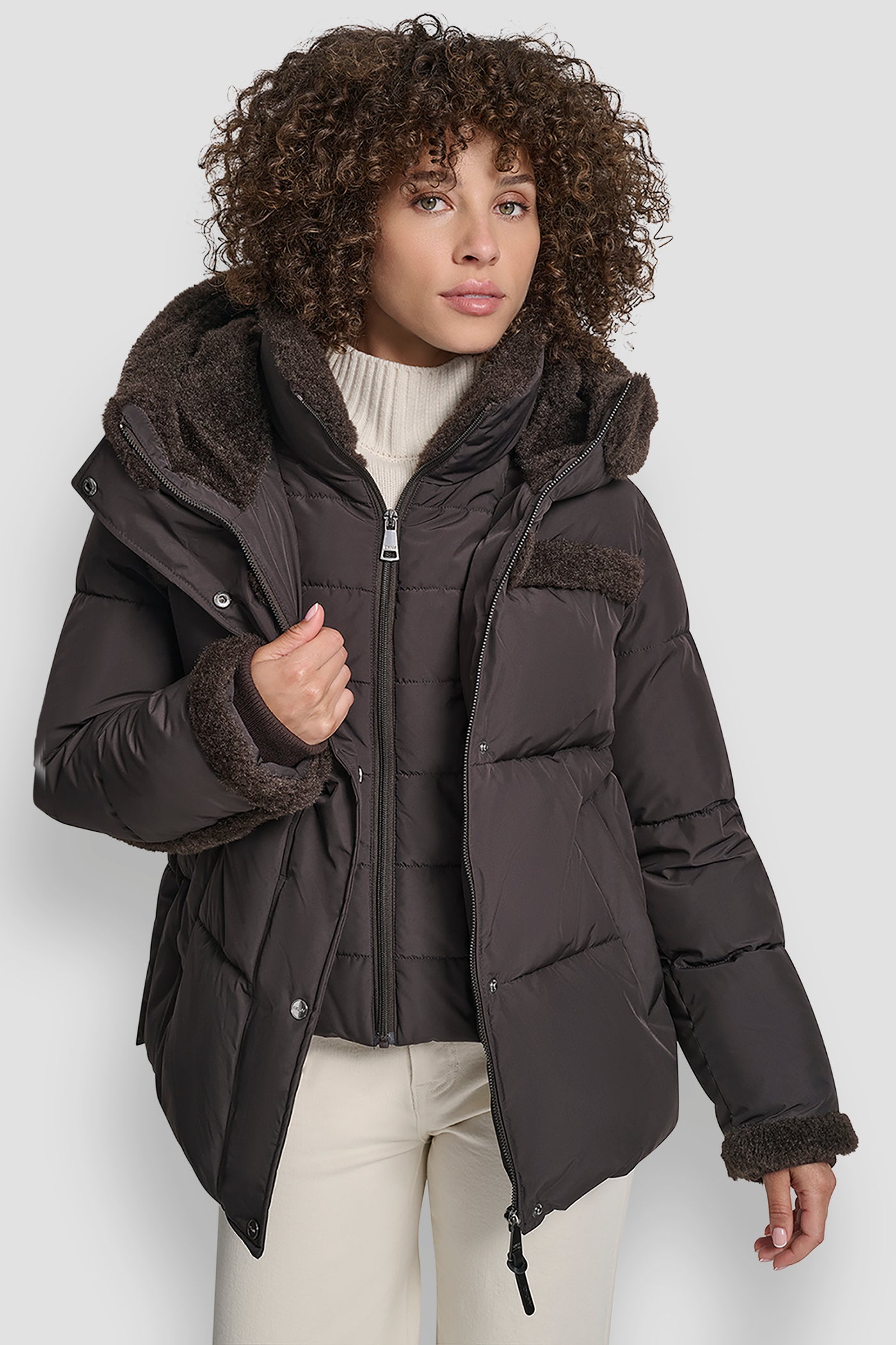FAUX FUR SPILL BIB SHORT PUFFER JACKET VIEW 4 | DKNY Promo FAUX FUR SPILL BIB SHORT PUFFER JACKET VIEW 4 | DKNY Promo