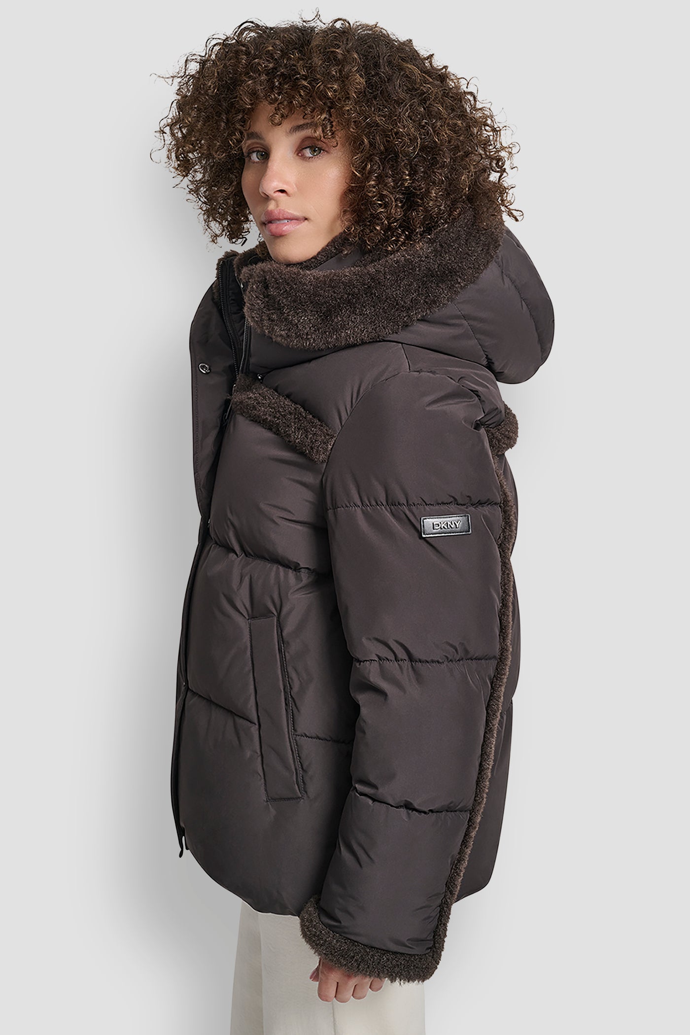 FAUX FUR SPILL BIB SHORT PUFFER JACKET VIEW 3 | DKNY Promo FAUX FUR SPILL BIB SHORT PUFFER JACKET VIEW 3 | DKNY Promo