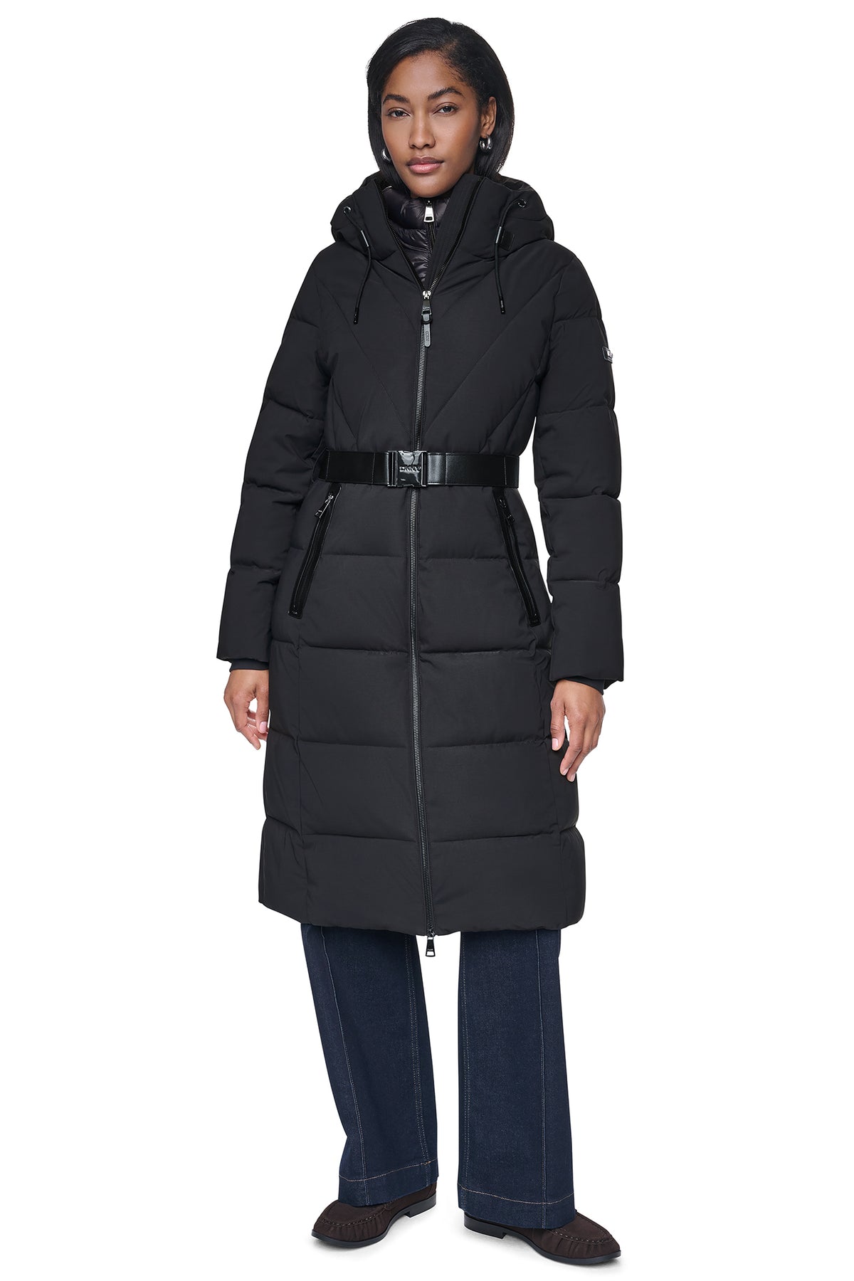 LONG BELTED PUFFER WITH BIB View 1 | Coat's Sale LONG BELTED PUFFER WITH BIB View 1 | Coat's Sale