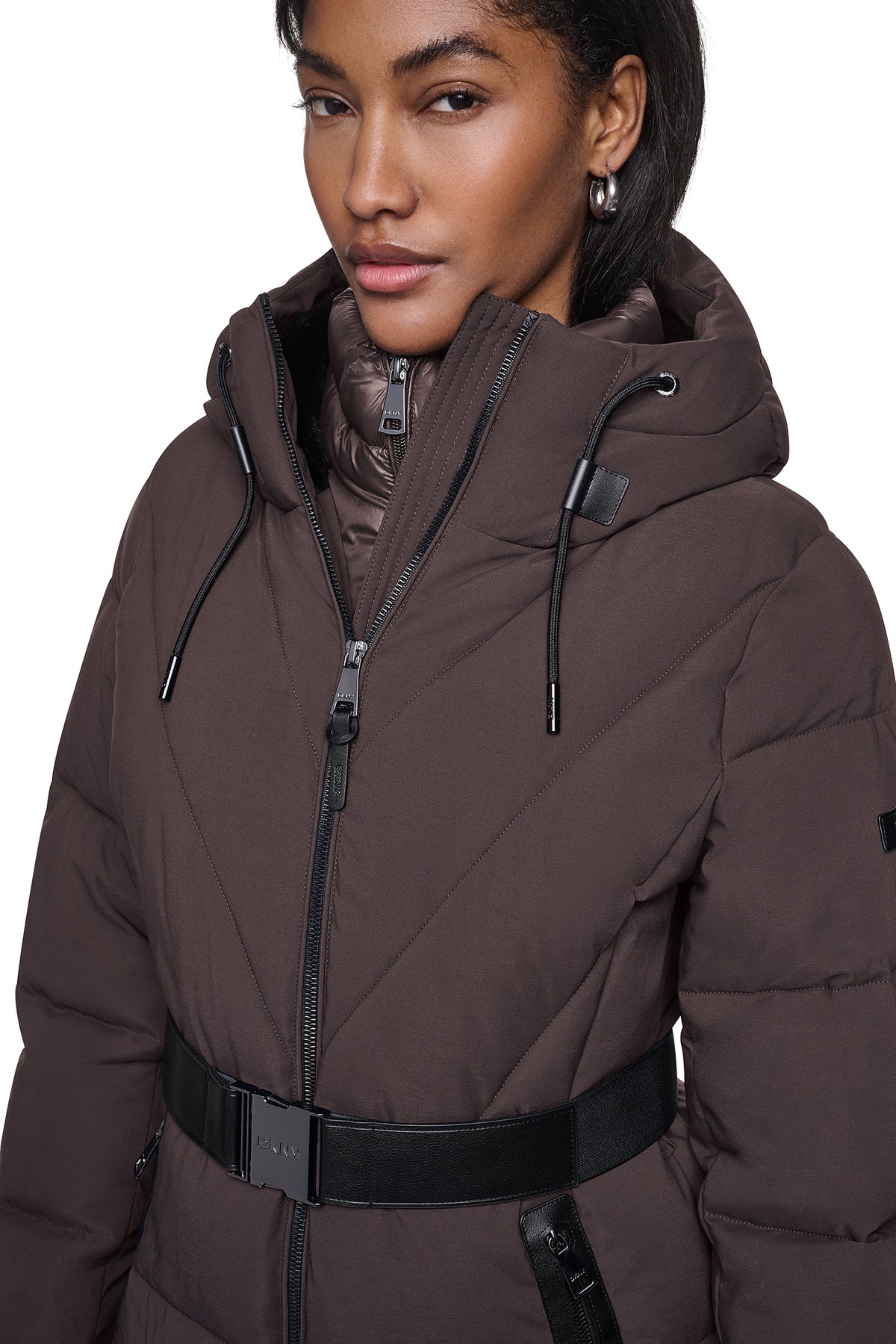 LONG BELTED PUFFER WITH BIB View 2 | Coat's Sale LONG BELTED PUFFER WITH BIB View 2 | Coat's Sale