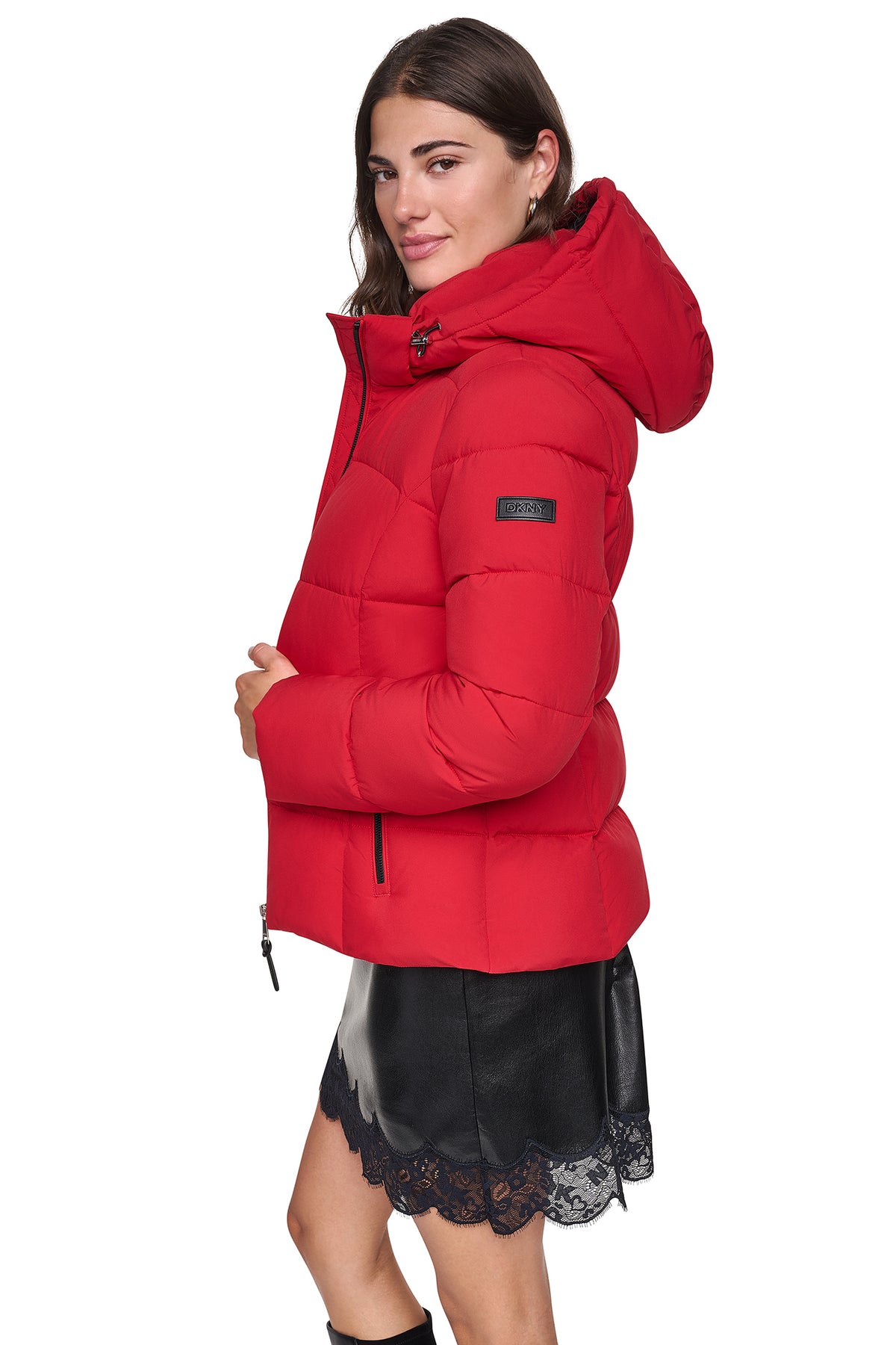 STRETCH HOODED PUFFER JACKET View 2 | DKNY Promo STRETCH HOODED PUFFER JACKET View 2 | DKNY Promo