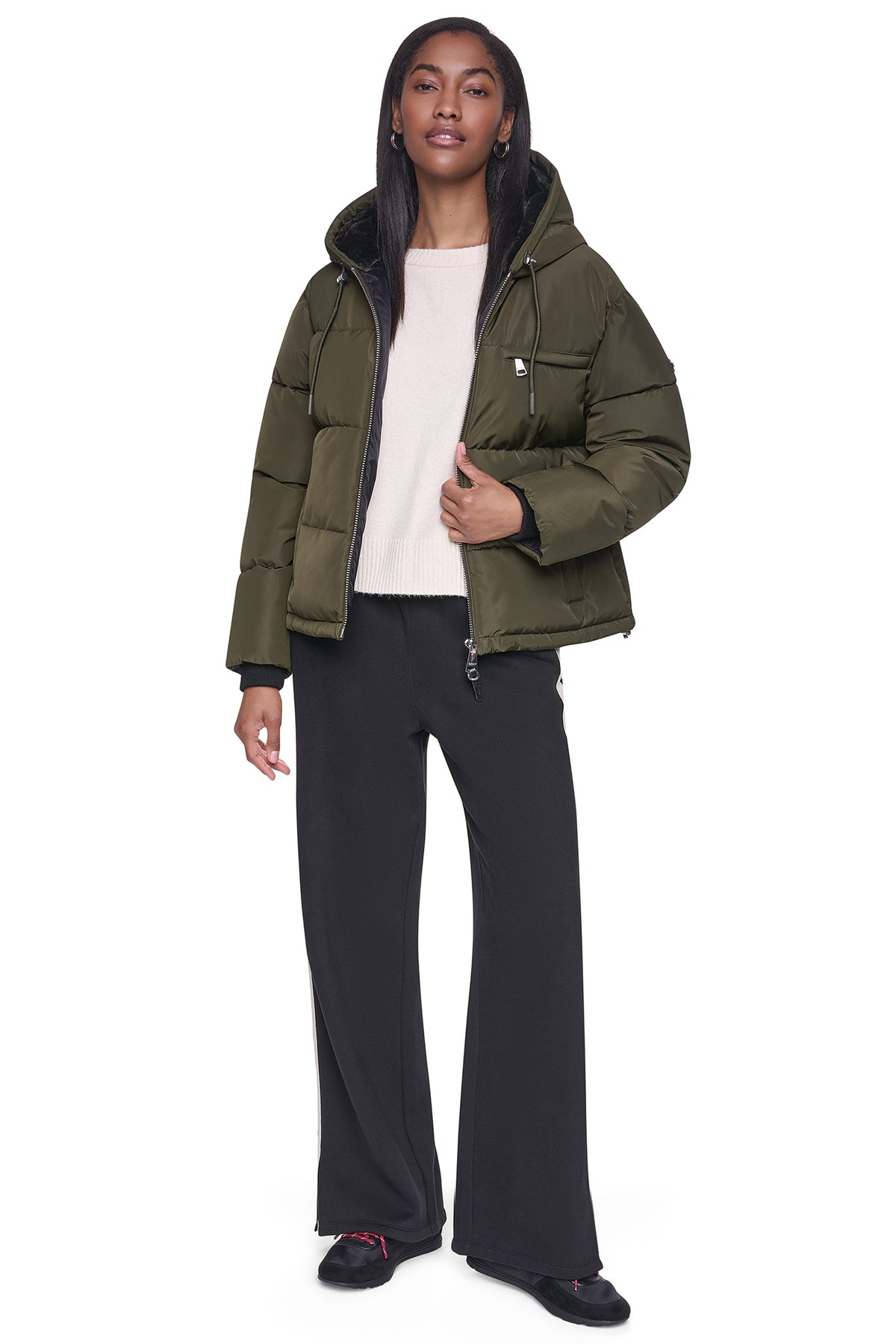 CONTRAST LINED SHORT HOODED PUFFER View 2 | All Products CONTRAST LINED SHORT HOODED PUFFER View 2 | All Products