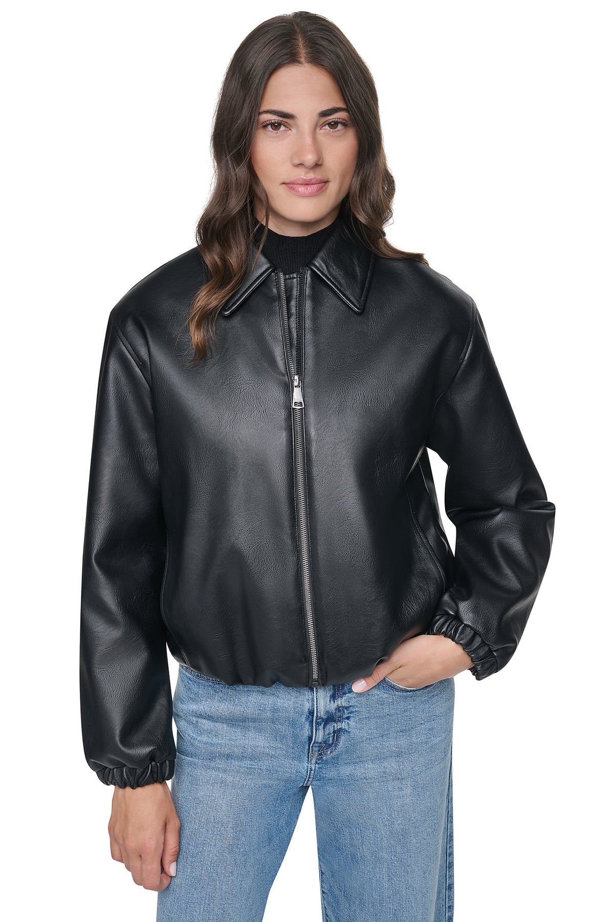VEGAN LEATHER BUBBLE HEM JACKET View 2 | WOMENS COATS & JACKETS VEGAN LEATHER BUBBLE HEM JACKET View 2 | WOMENS COATS & JACKETS