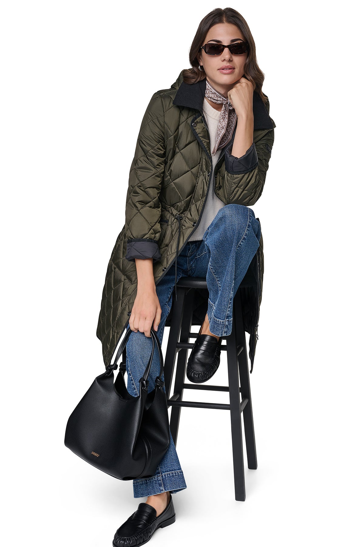 CORDUROY COLLAR HOODED QUILTED COAT VIEW 2