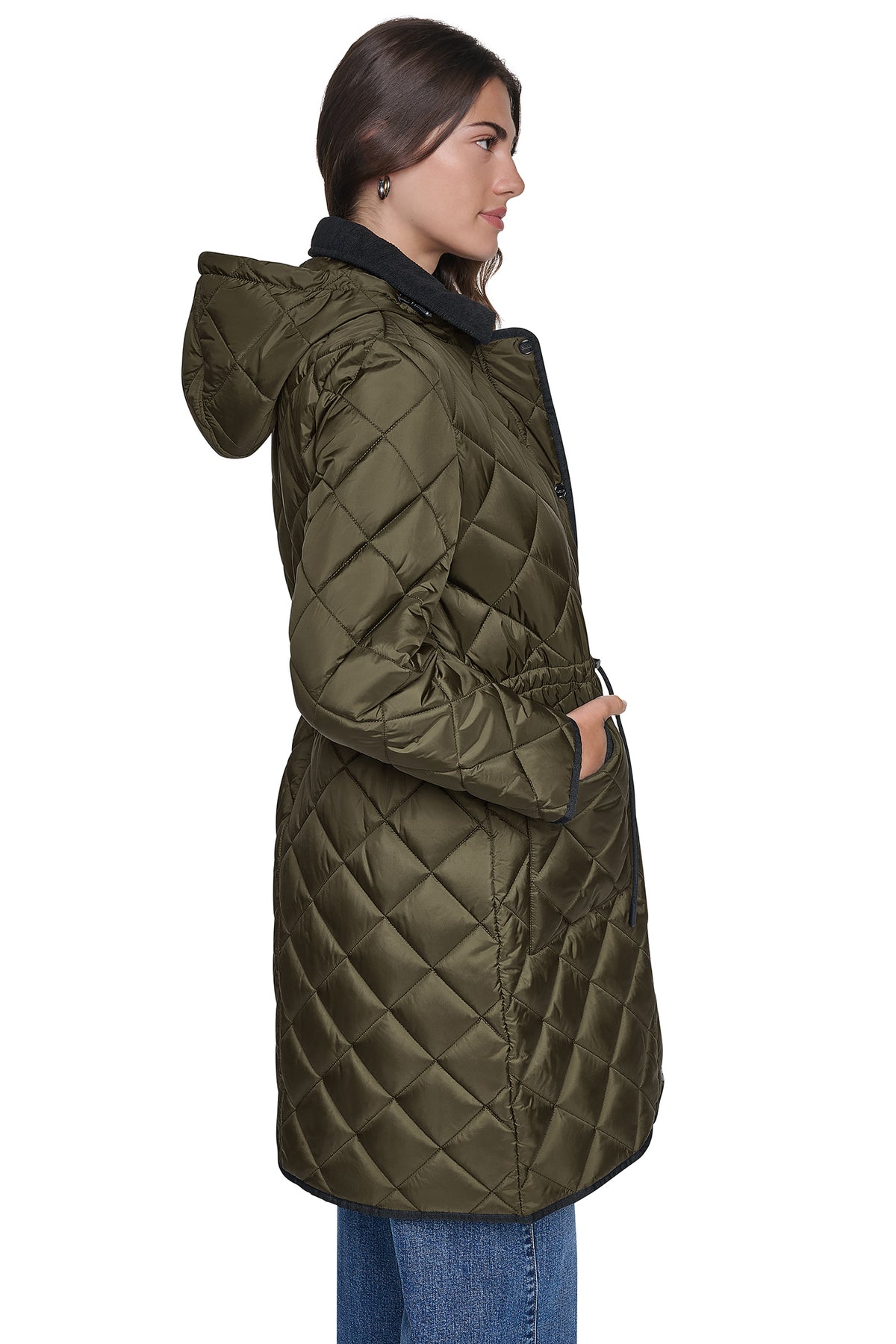 CORDUROY COLLAR HOODED QUILTED COAT VIEW 2
