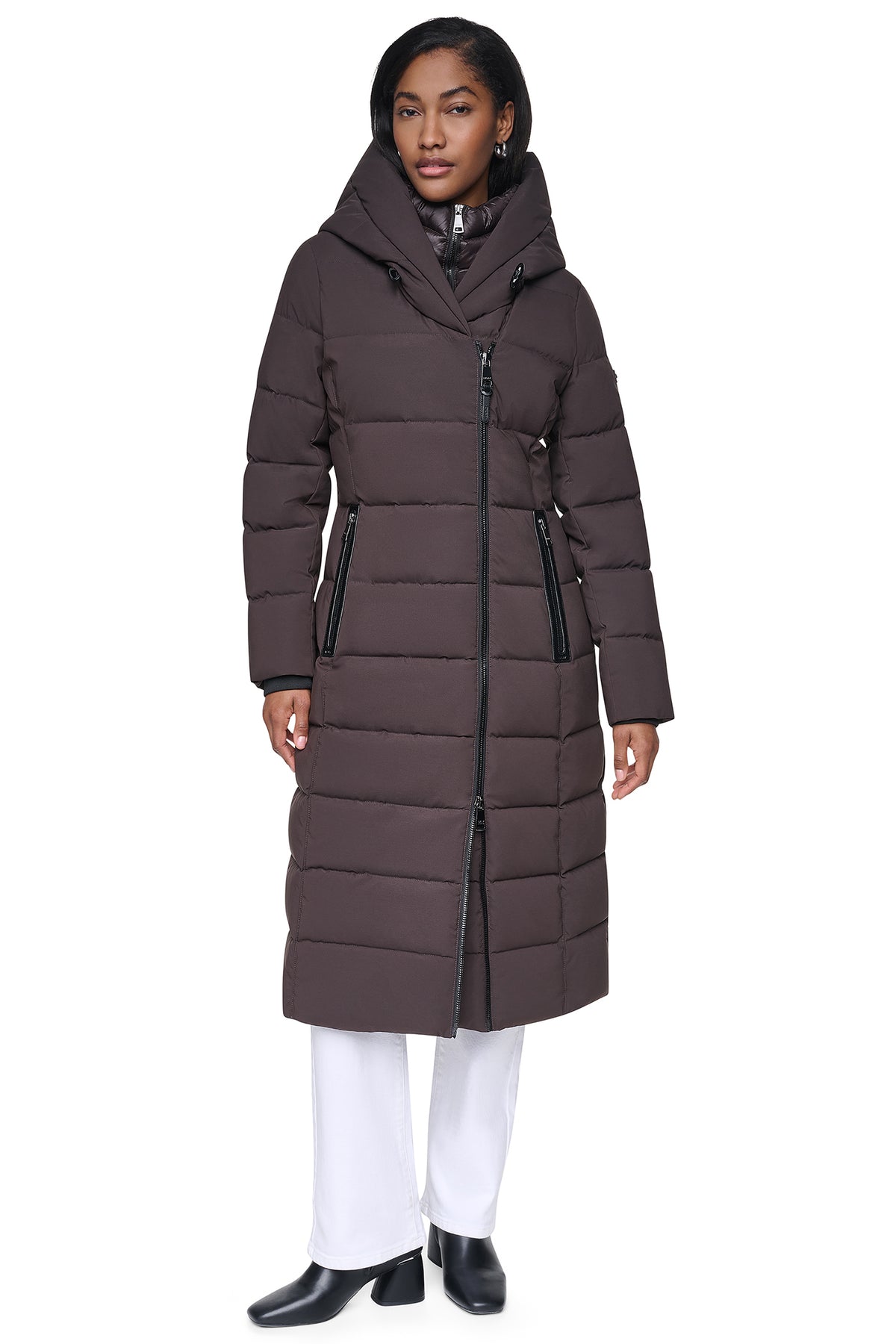 MAXI HOODED PUFFER COAT WITH INNER BIB VIEW 2